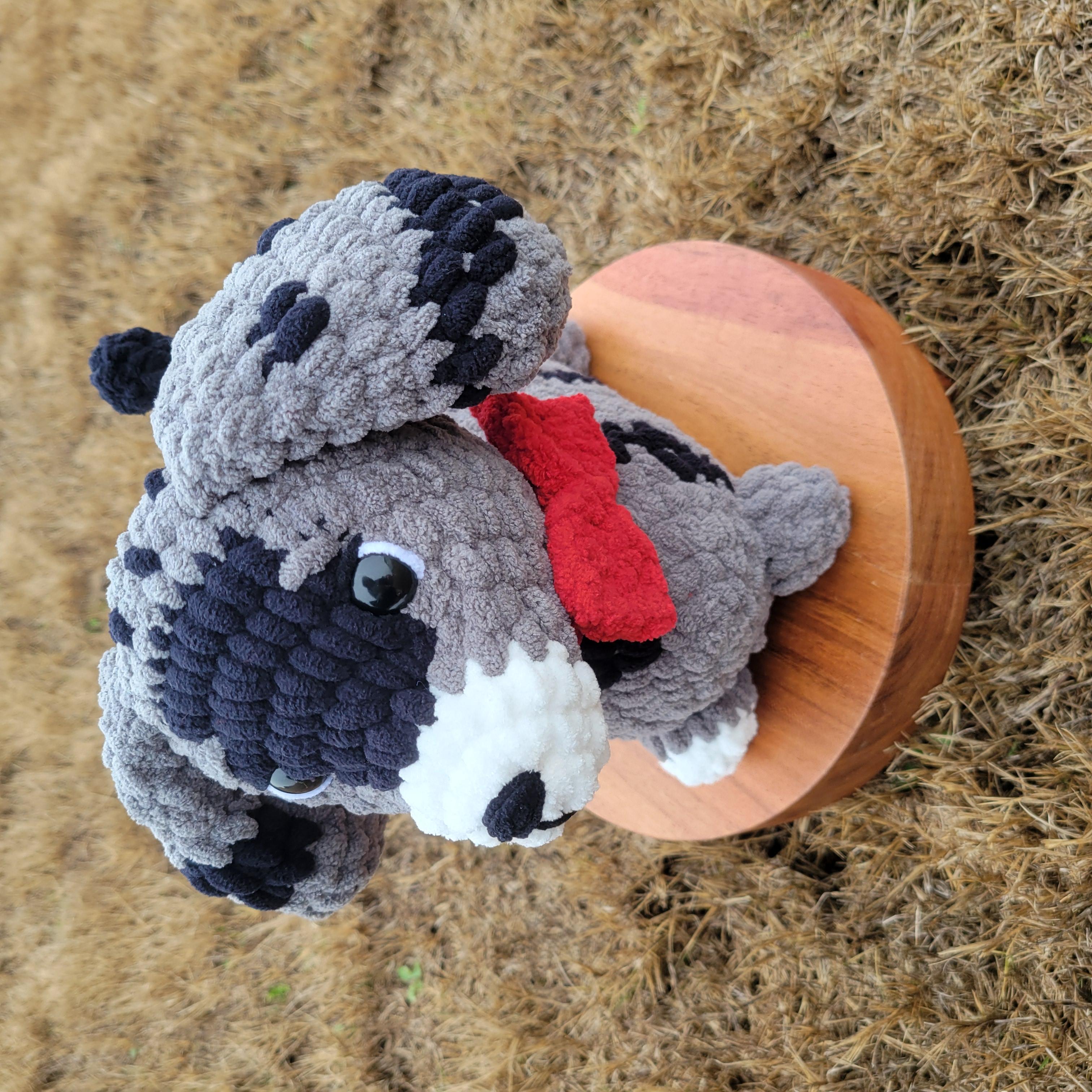 Caramel Crochet Dachshund Plush – Winnie Dog Stuffed Animal with Red Bow Collar
