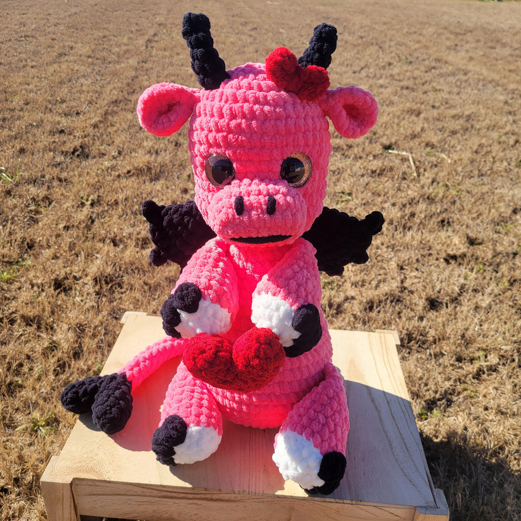 Handmade Crochet Dragon Plush - Sweet Um’s the Val Dragon - Pink Plushy