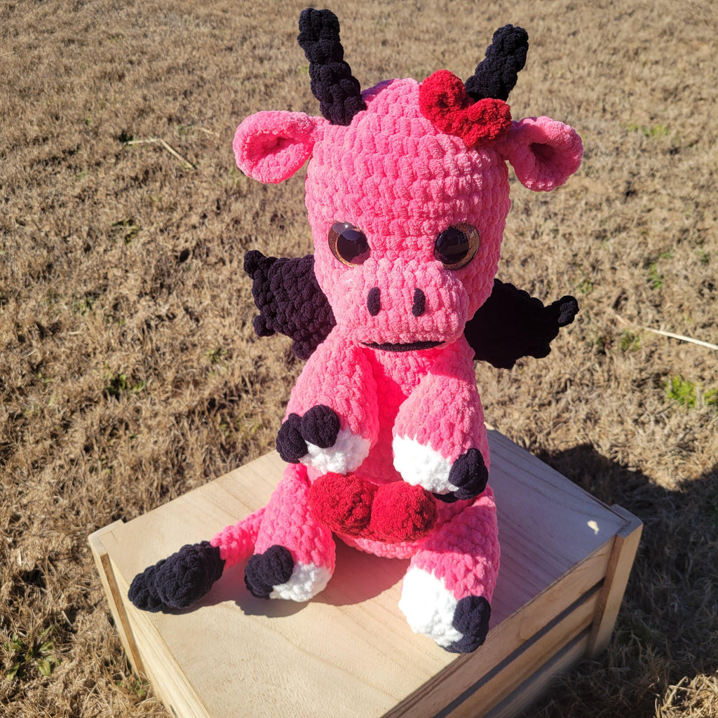 Handmade Crochet Dragon Plush - Sweet Um’s the Val Dragon - Pink Plushy