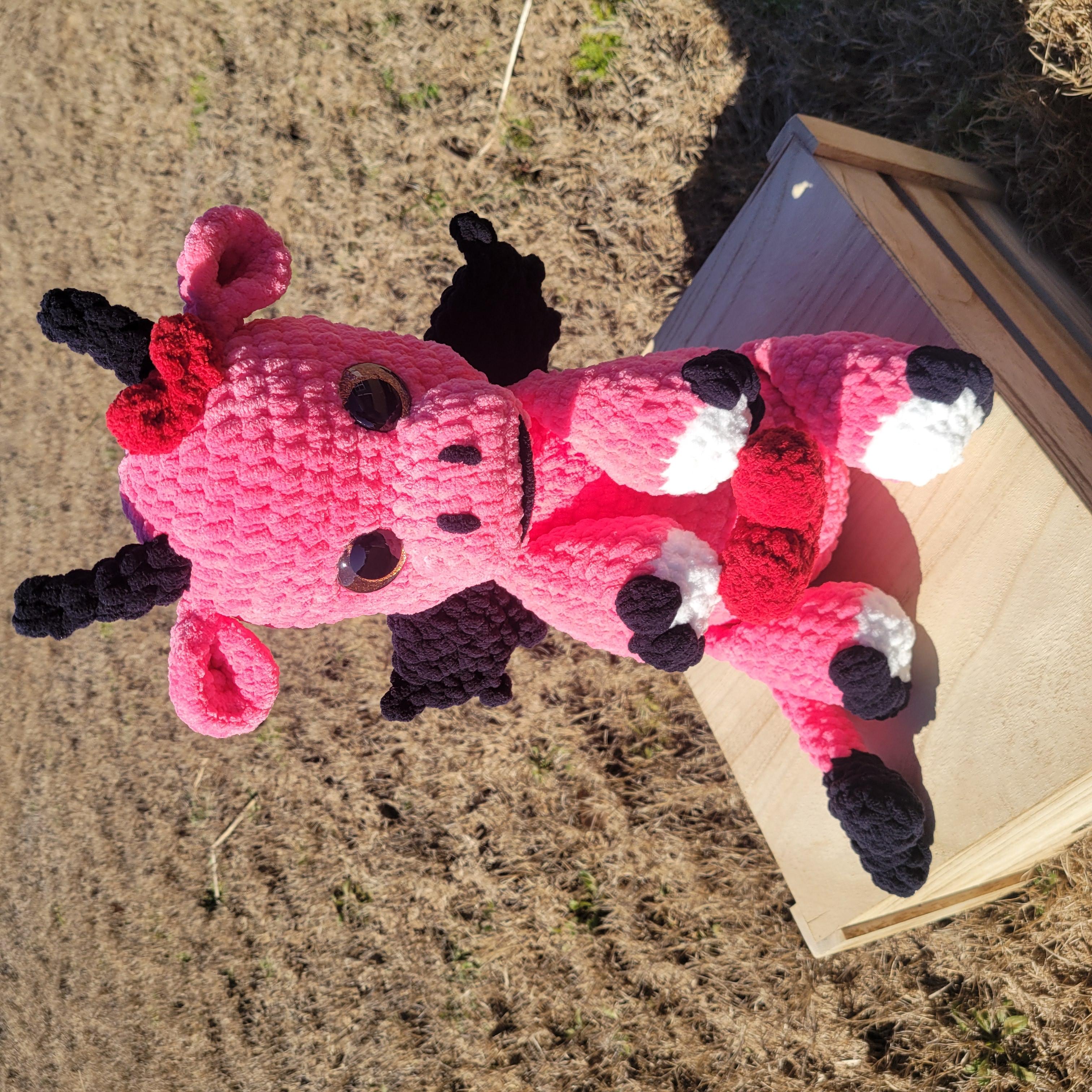Handmade Crochet Dragon Plush - Sweet Um’s the Val Dragon - Pink Plushy