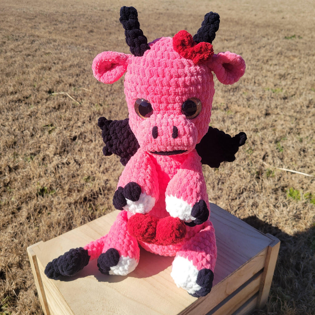 Handmade Crochet Dragon Plush - Sweet Um’s the Val Dragon - Pink Plushy
