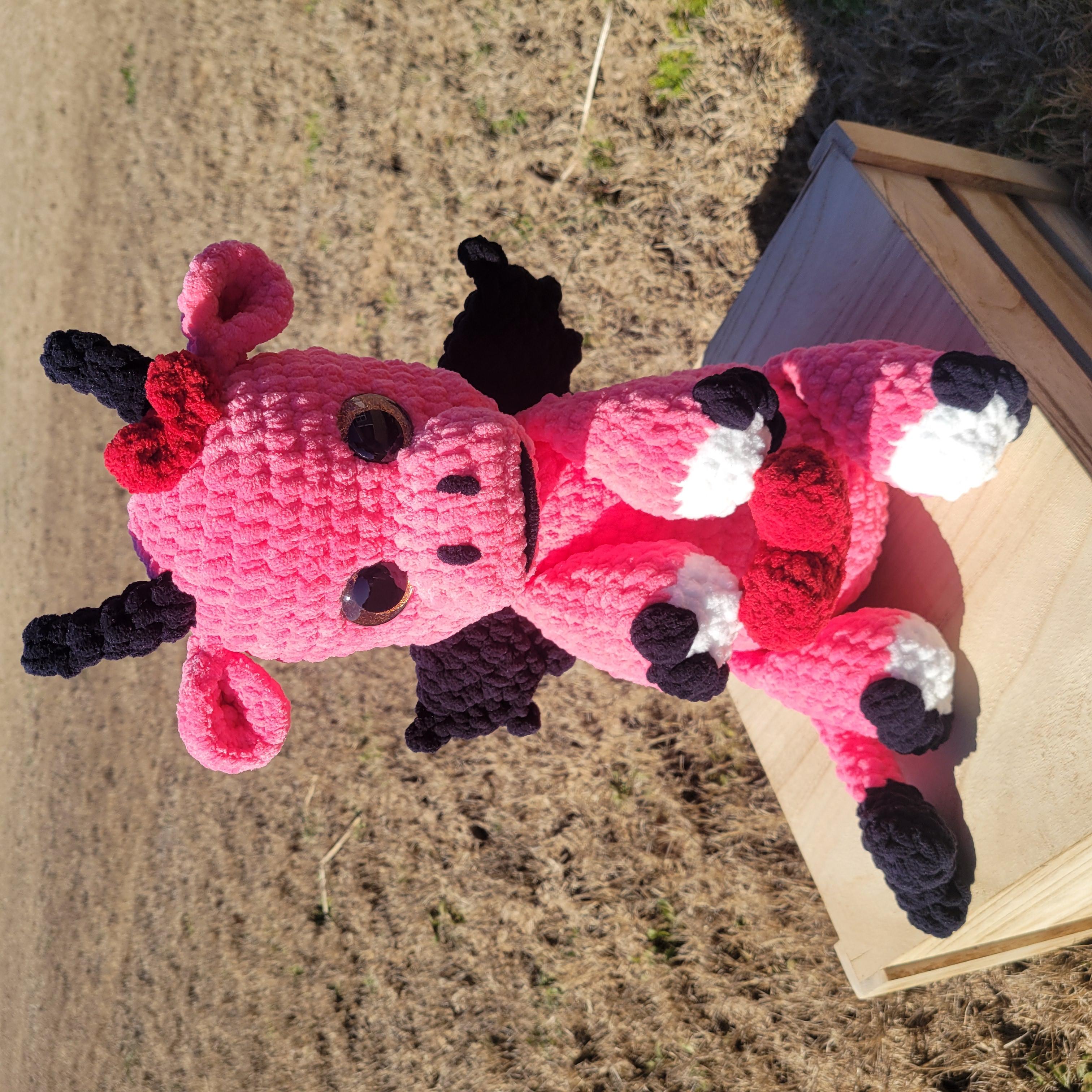 Handmade Crochet Dragon Plush - Sweet Um’s the Val Dragon - Pink Plushy