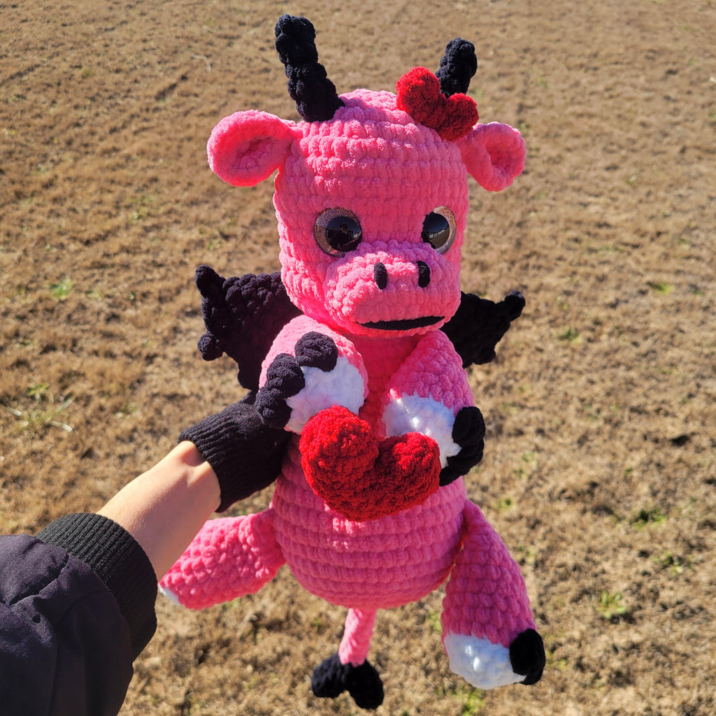 Handmade Crochet Dragon Plush - Sweet Um’s the Val Dragon - Pink Plushy