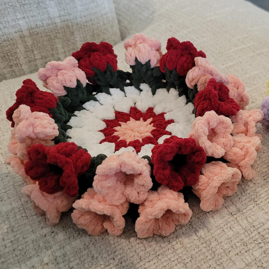 Crochet Flower Coaster with Basket - Floral Design | Handmade Home Décor