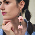 Crochet Tulip Flower Dangle Earrings - Chenille Floral Earrings - 925 Sterling Silver Hooks
