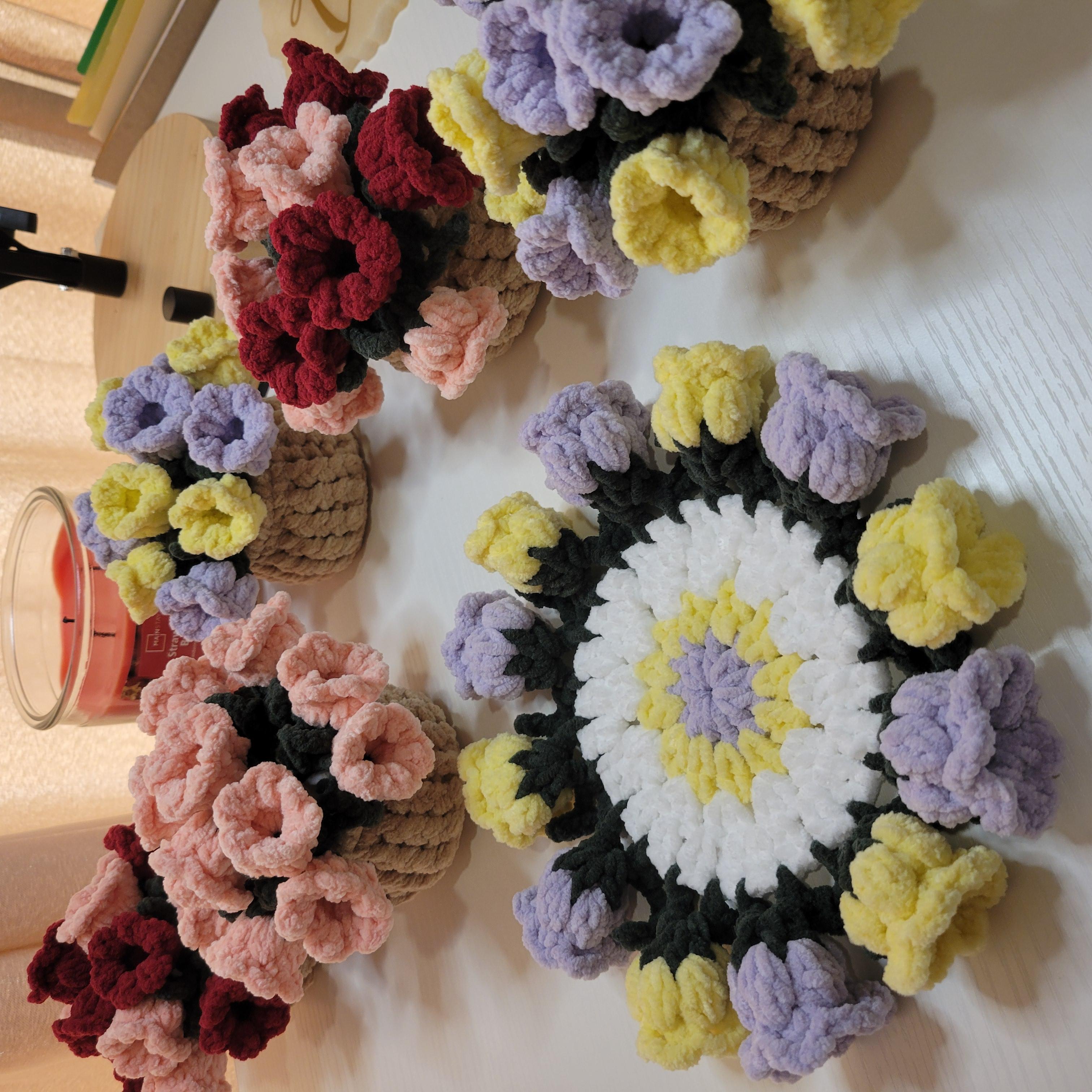 Crochet Flower Coaster with Basket - Floral Design | Handmade Home Décor