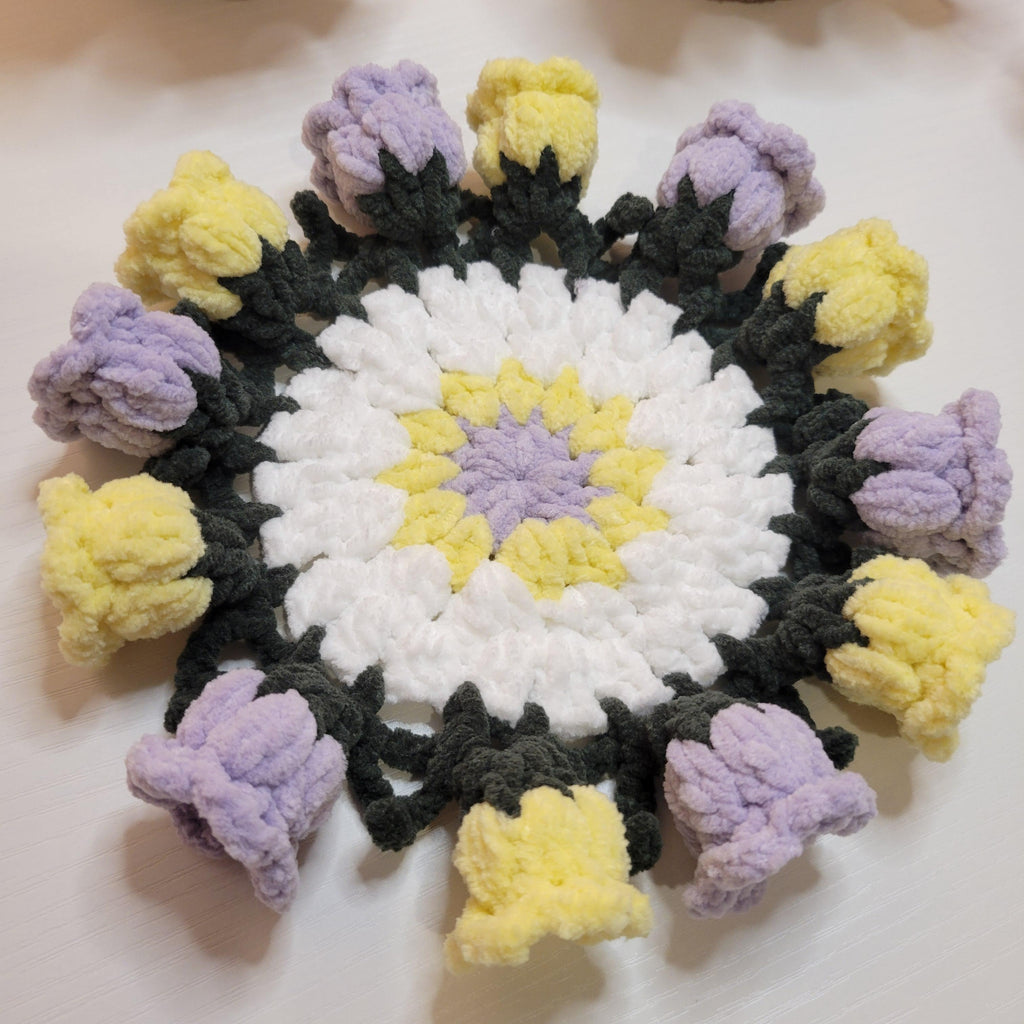 Crochet Flower Coaster with Basket - Floral Design | Handmade Home Décor