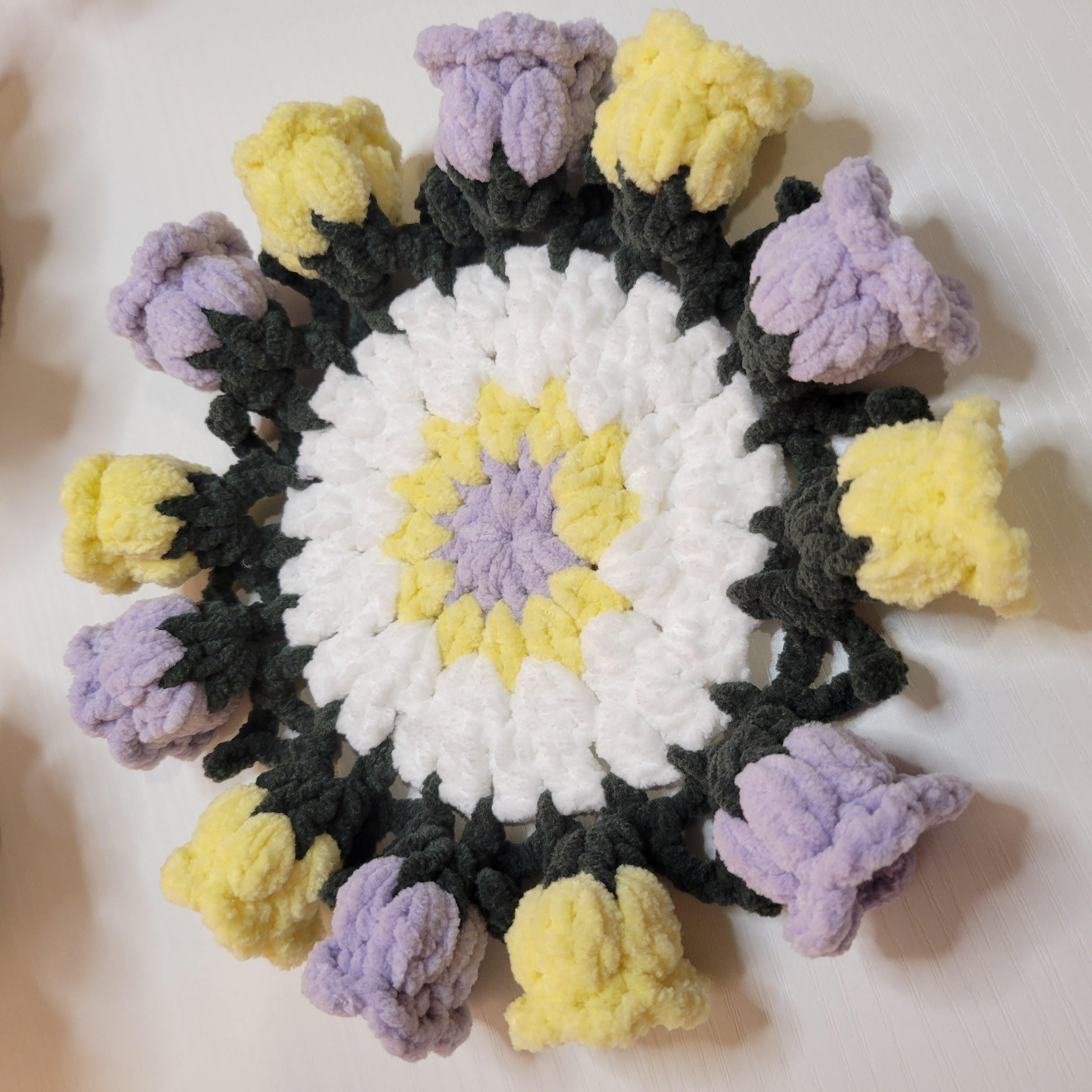 Crochet Flower Coaster with Basket - Floral Design | Handmade Home Décor