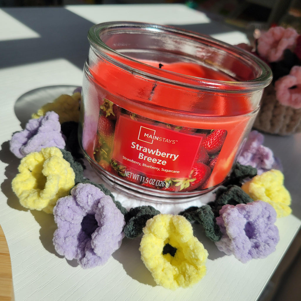 Crochet Flower Coaster with Basket - Floral Design | Handmade Home Décor