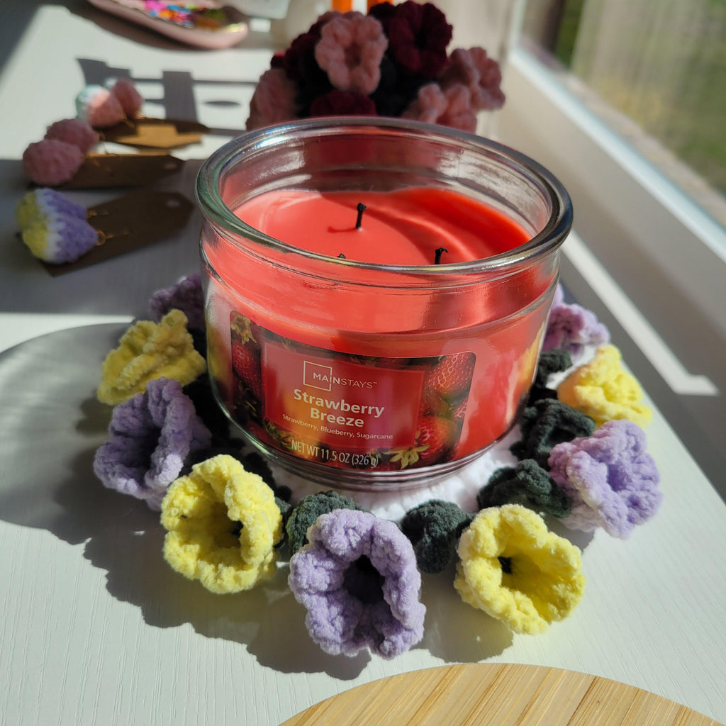 Crochet Flower Coaster with Basket - Floral Design | Handmade Home Décor