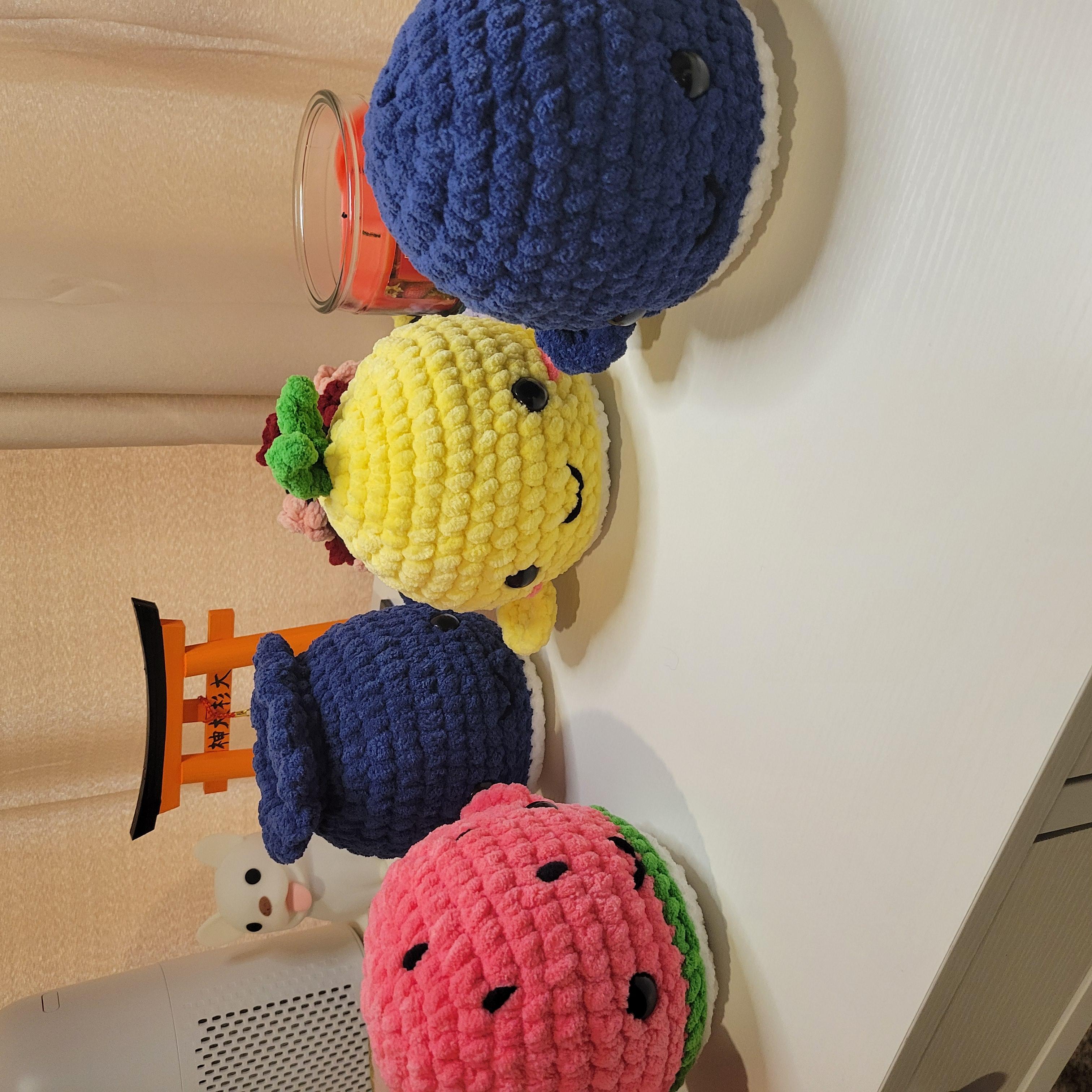 Crochet Fruit Whale Plushy - Amigurumi Toy - Kawaii Sea Animal & Food Plushie