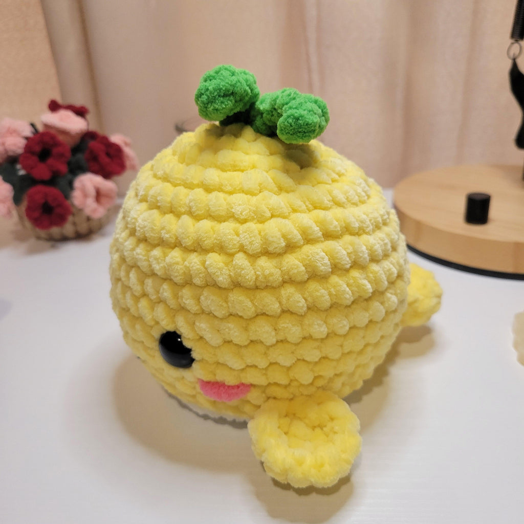 Crochet Fruit Whale Plushy - Amigurumi Toy - Kawaii Sea Animal & Food Plushie