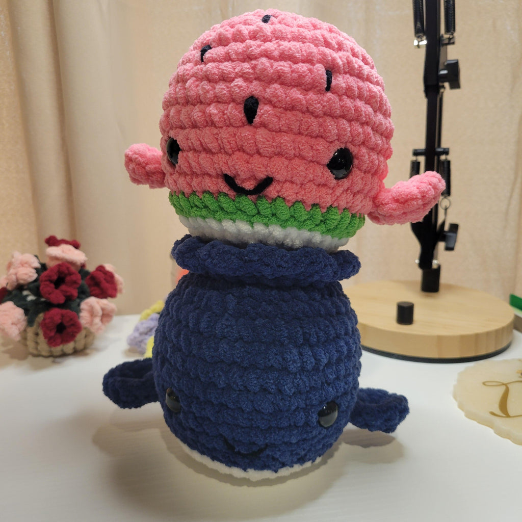 Crochet Fruit Whale Plushy - Amigurumi Toy - Kawaii Sea Animal & Food Plushie