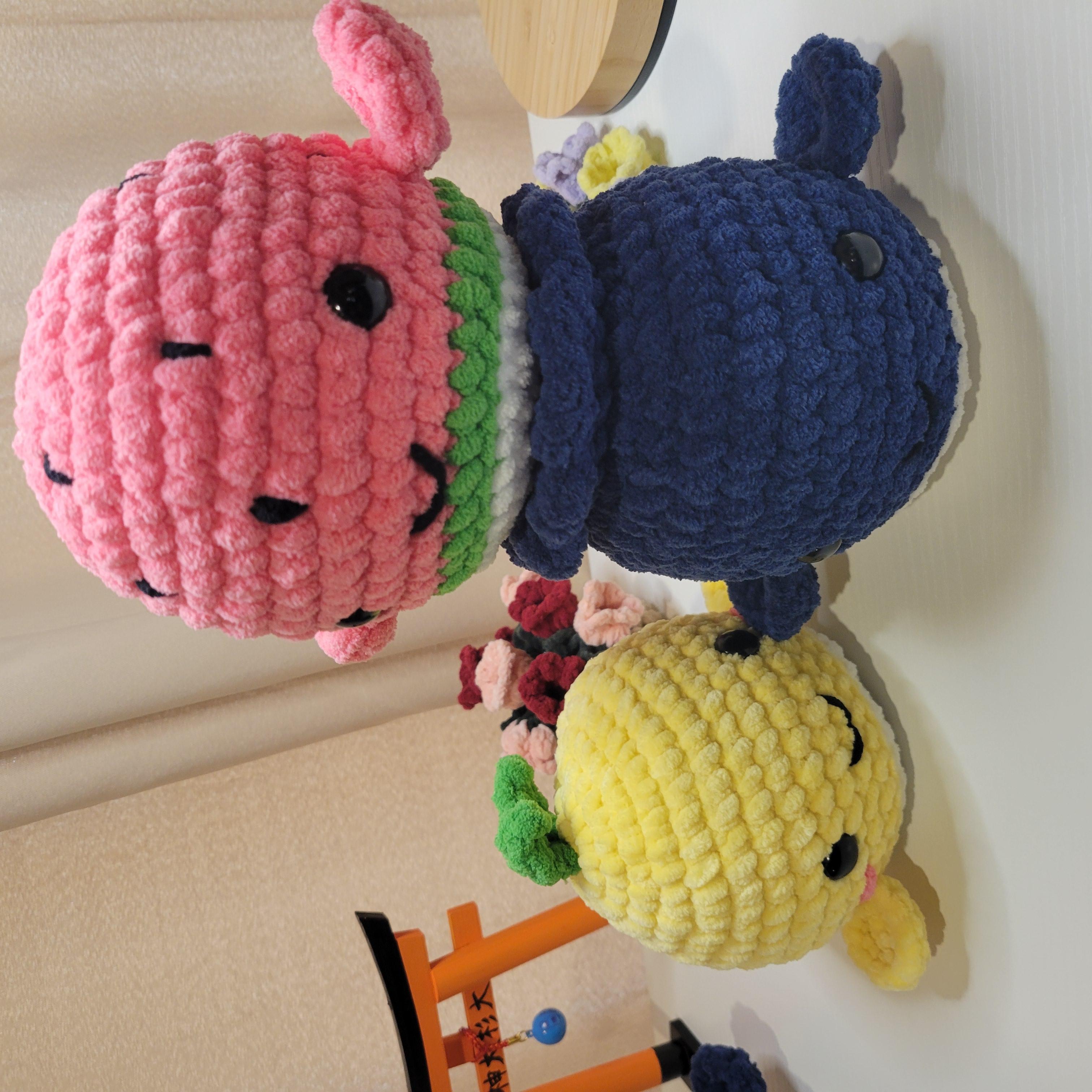 Crochet Fruit Whale Plushy - Amigurumi Toy - Kawaii Sea Animal & Food Plushie