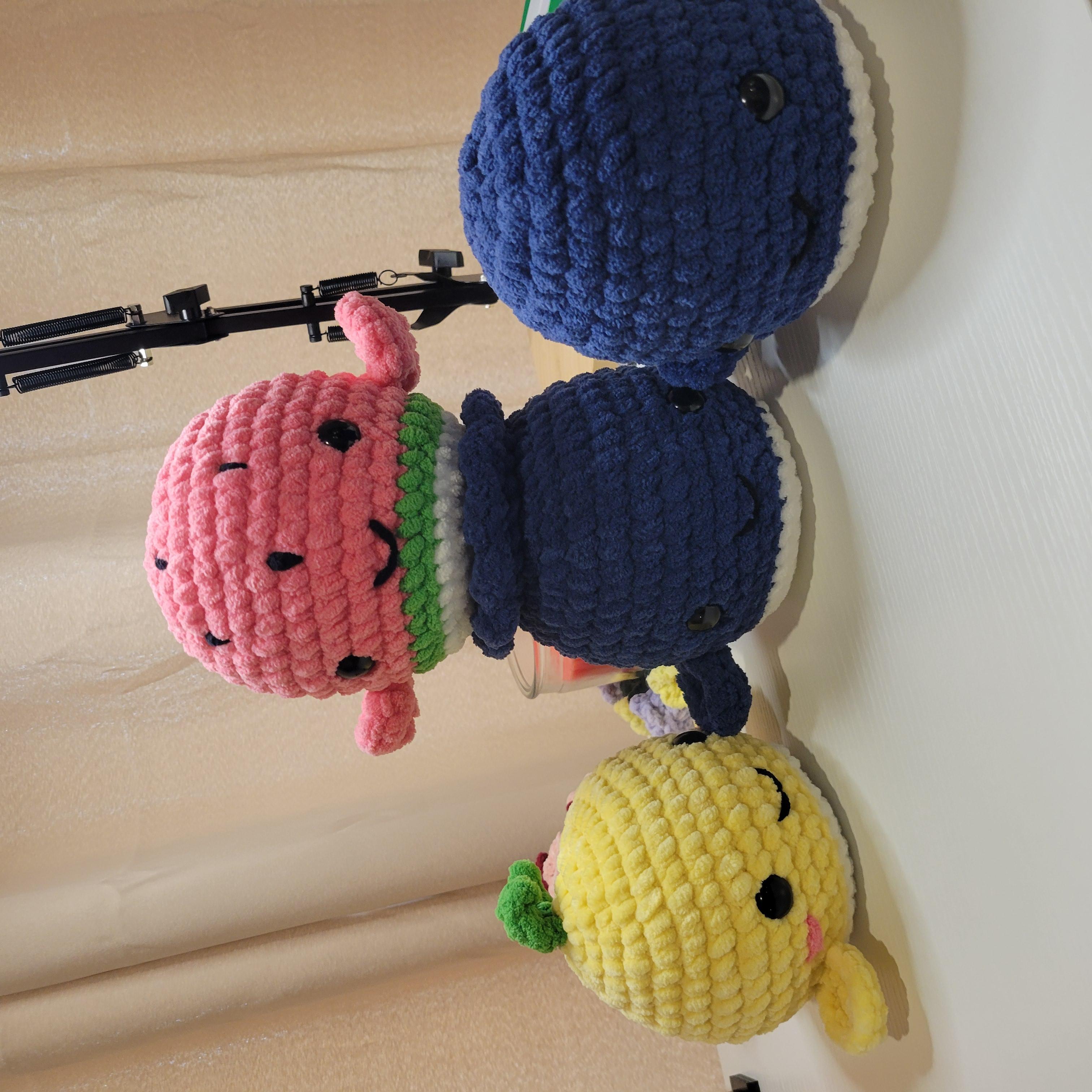Crochet Fruit Whale Plushy - Amigurumi Toy - Kawaii Sea Animal & Food Plushie