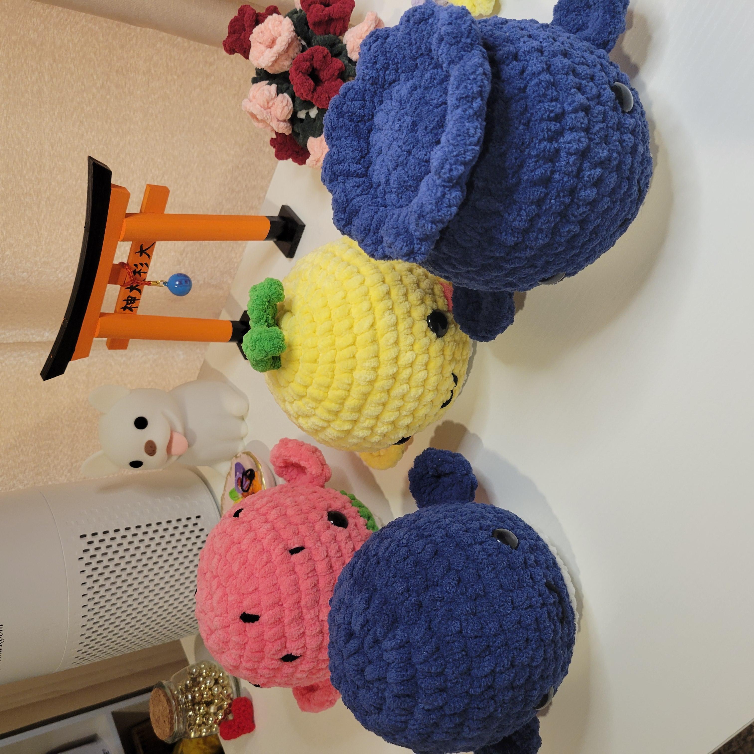 Crochet Fruit Whale Plushy - Amigurumi Toy - Kawaii Sea Animal & Food Plushie