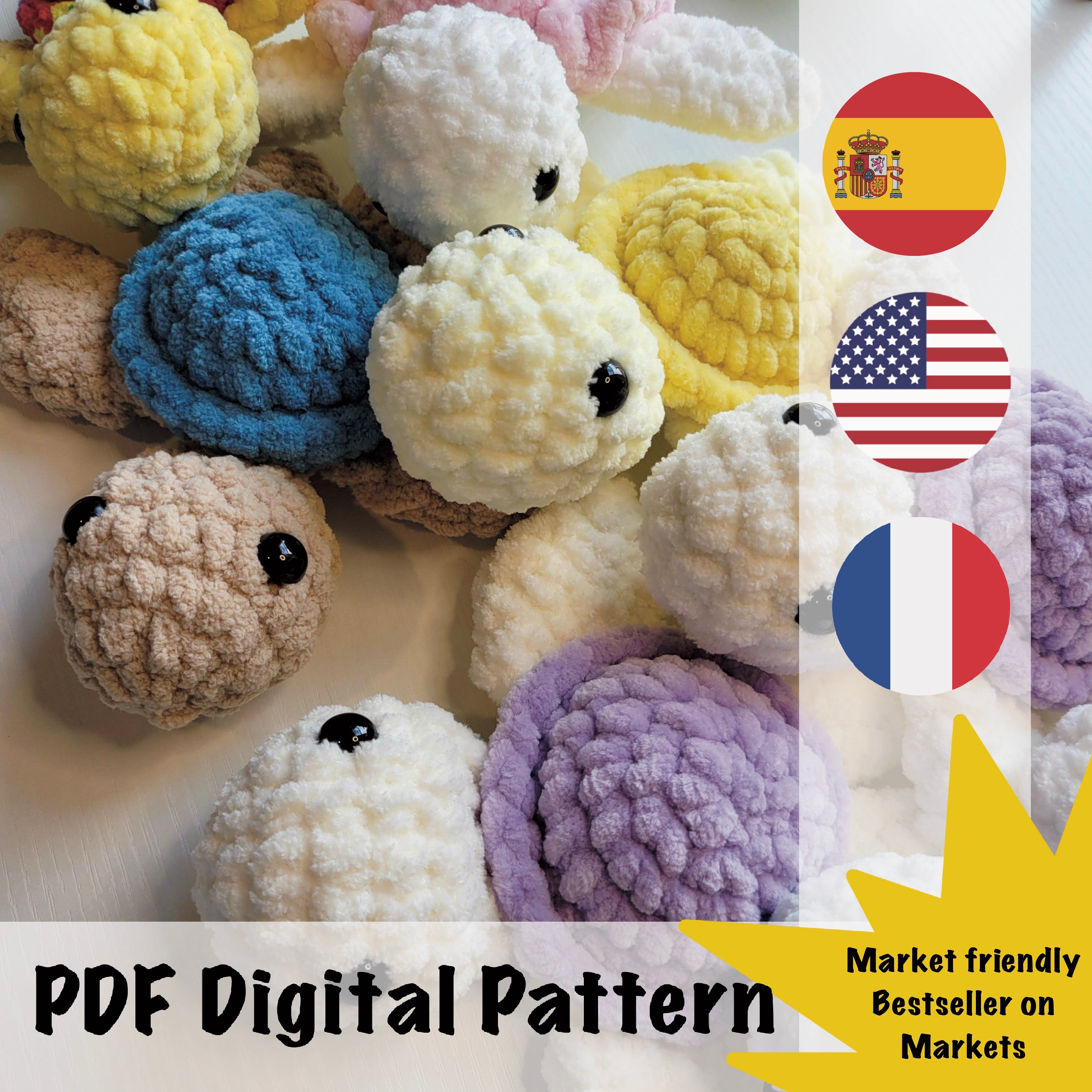 Baby Sea Turtle Crochet Pattern - Quick & Beginner-Friendly Amigurumi PDF - EN, SP, FR
