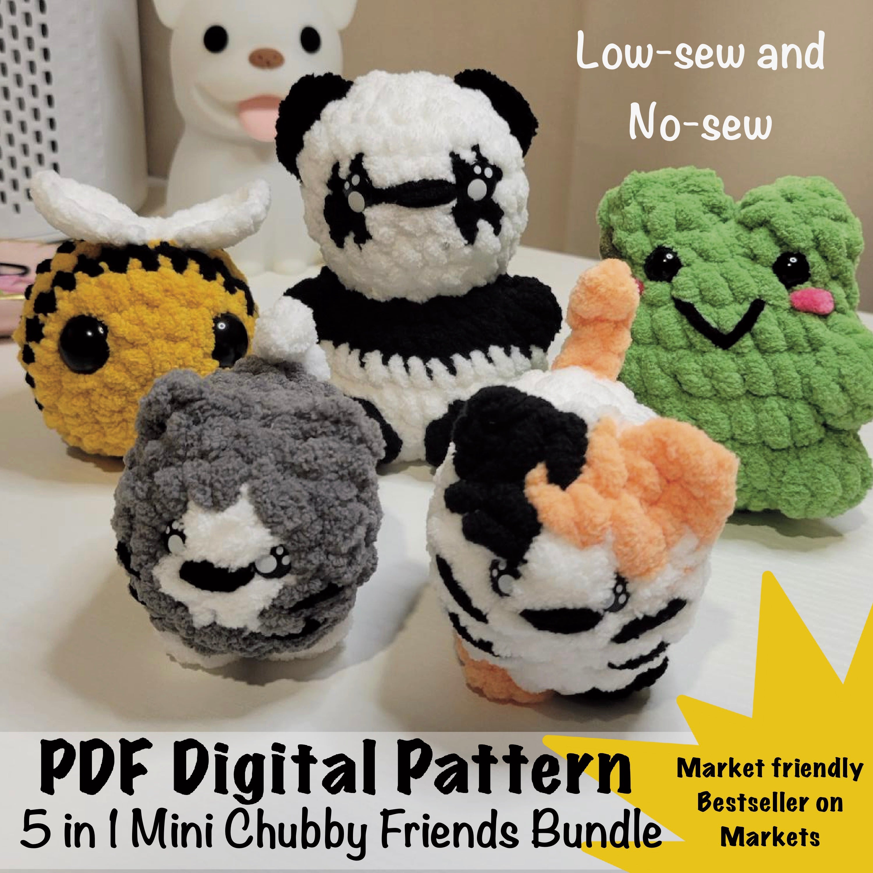 Mini Chubby Friends Pattern Bundle - 5 in 1 PDF Blueprint - DIY Amigurumi Crochet Pattern