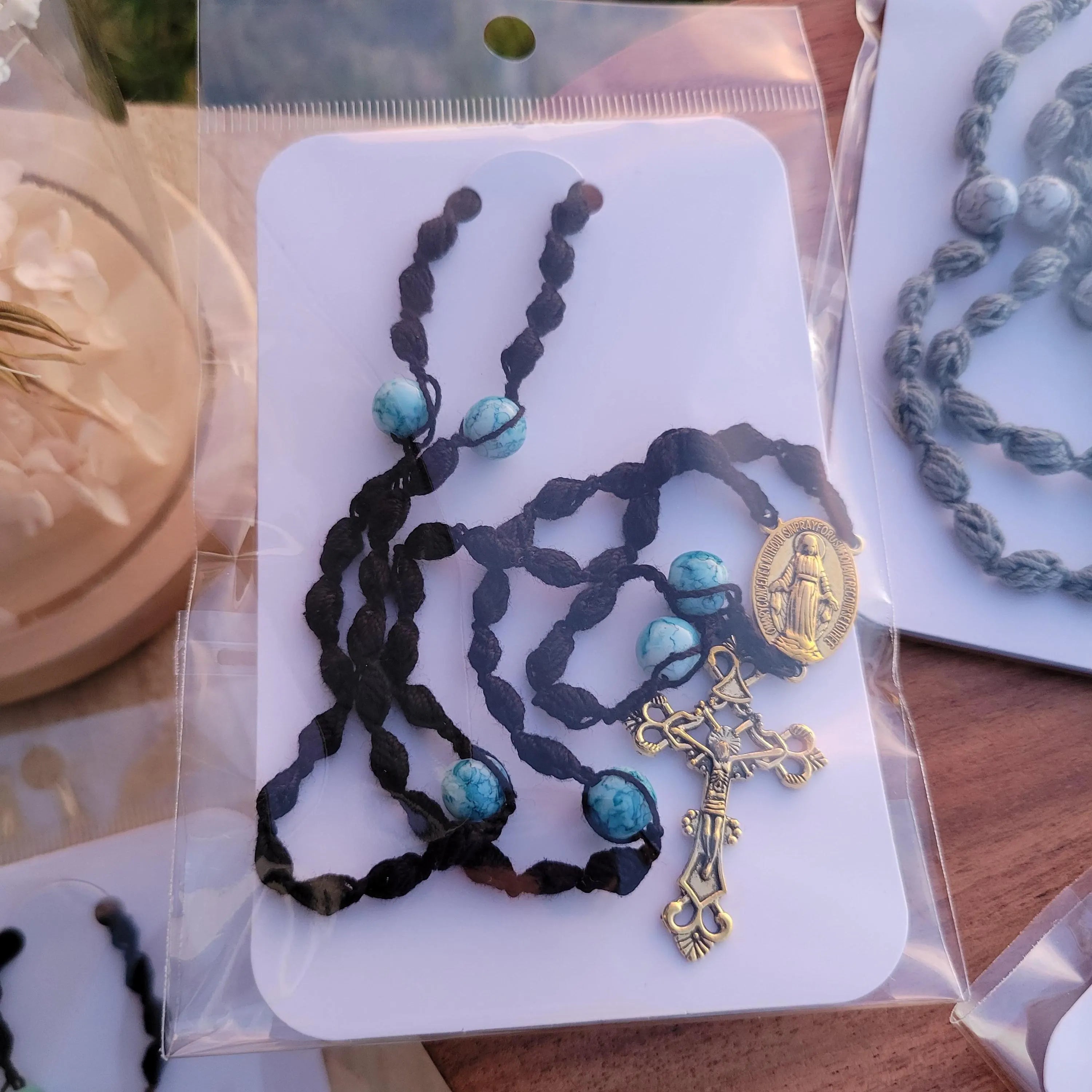 Handmade Crochet Rosary - Egyptian Cotton Prayer Beads - Catholic Gift - Travel Crucifix