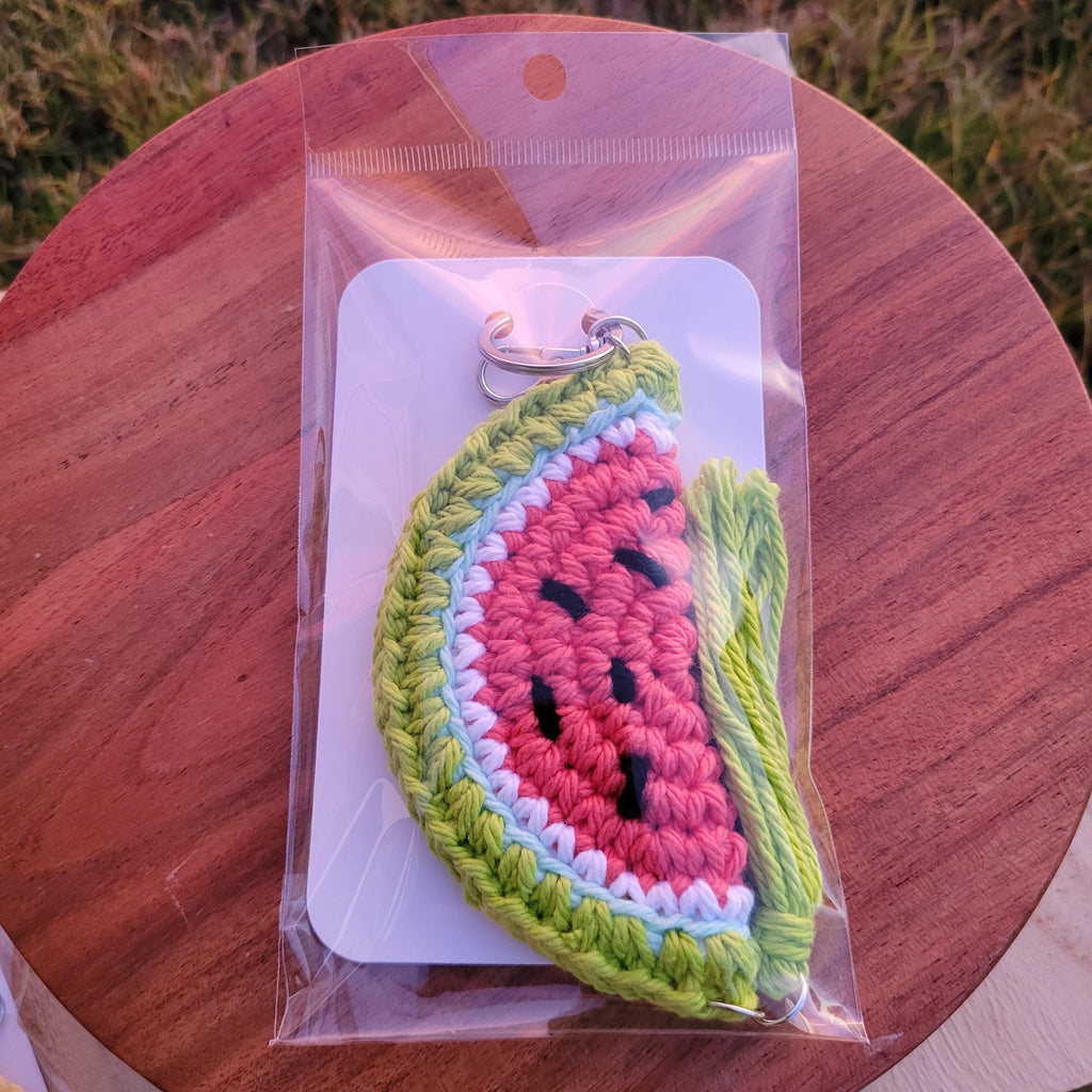 Crocheted Fruit Slice Keychains – Watermelon, Lemon, Orange Cotton Charms