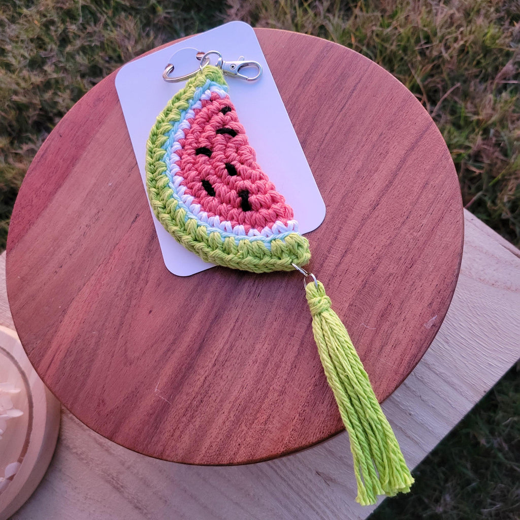 Crocheted Fruit Slice Keychains – Watermelon, Lemon, Orange Cotton Charms