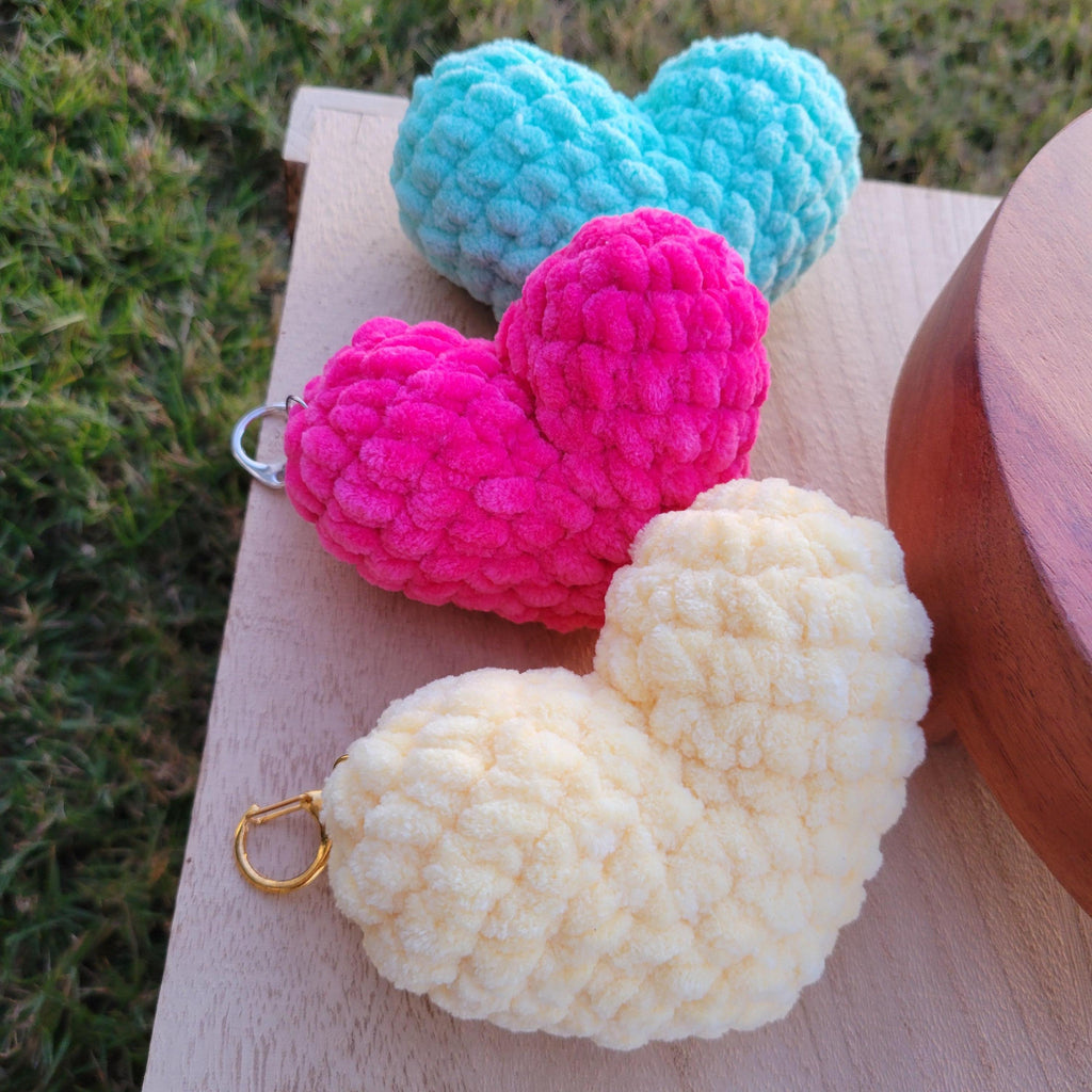 Crochet Heart Keychain, Amigurumi Backpack Charm, Kawaii Accessory Gift