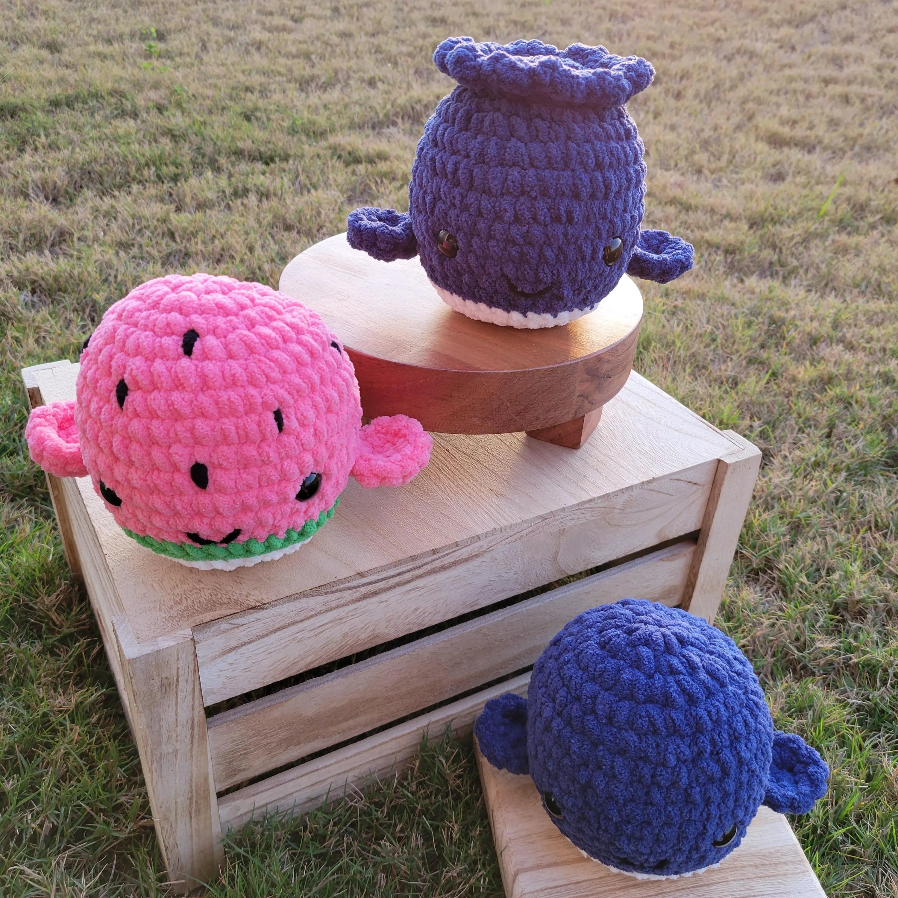 Crochet Fruit Whale Plushy - Amigurumi Toy - Kawaii Sea Animal & Food Plushie