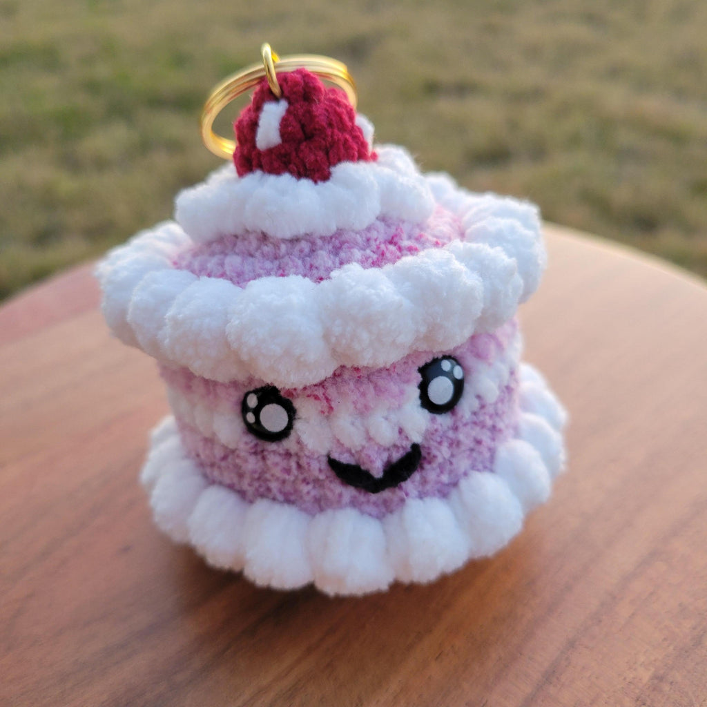 Mini Crochet Birthday Cake Keychain - Amigurumi Cake Plushie Dessert Charm