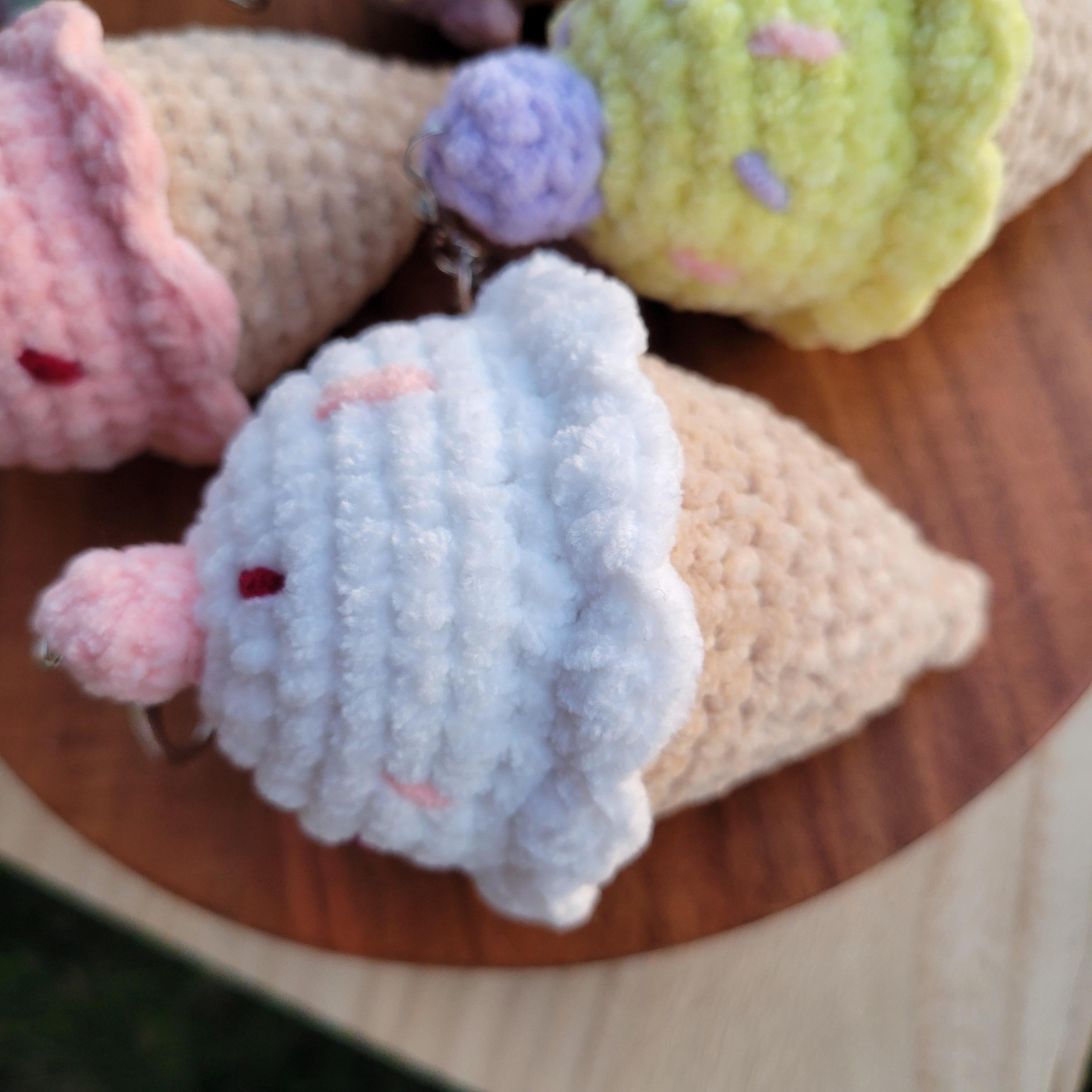 Crochet Ice Cream Keychain - Amigurumi Backpack Accessory - Plushie Charm Gift