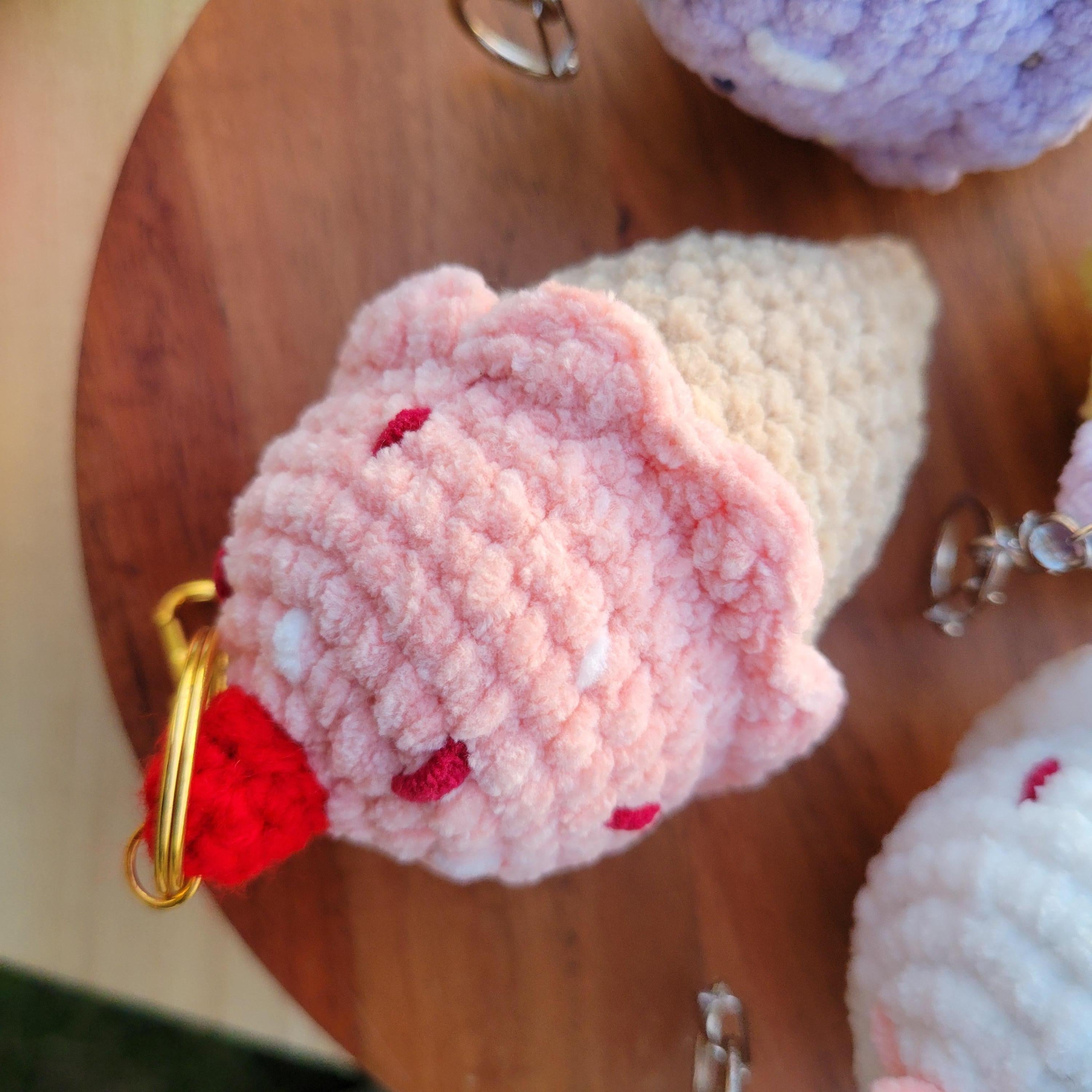 Crochet Ice Cream Keychain - Amigurumi Backpack Accessory - Plushie Charm Gift