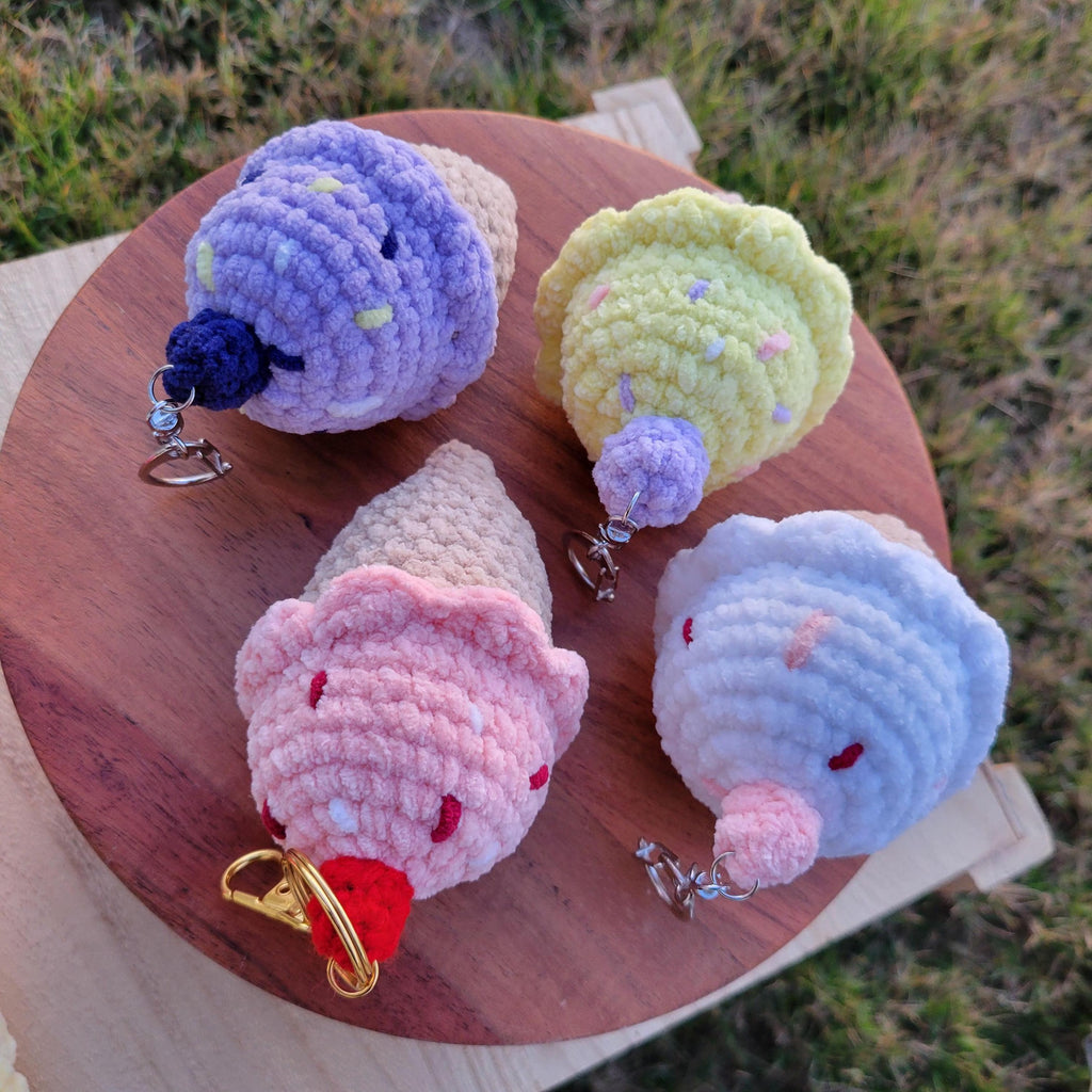 Crochet Ice Cream Keychain - Amigurumi Backpack Accessory - Plushie Charm Gift