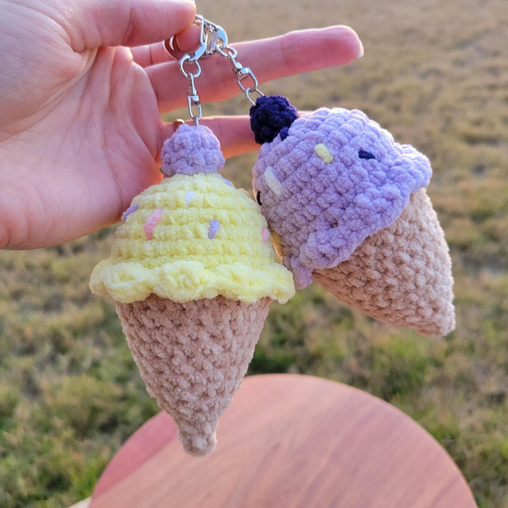 Crochet Ice Cream Keychain - Amigurumi Backpack Accessory - Plushie Charm Gift