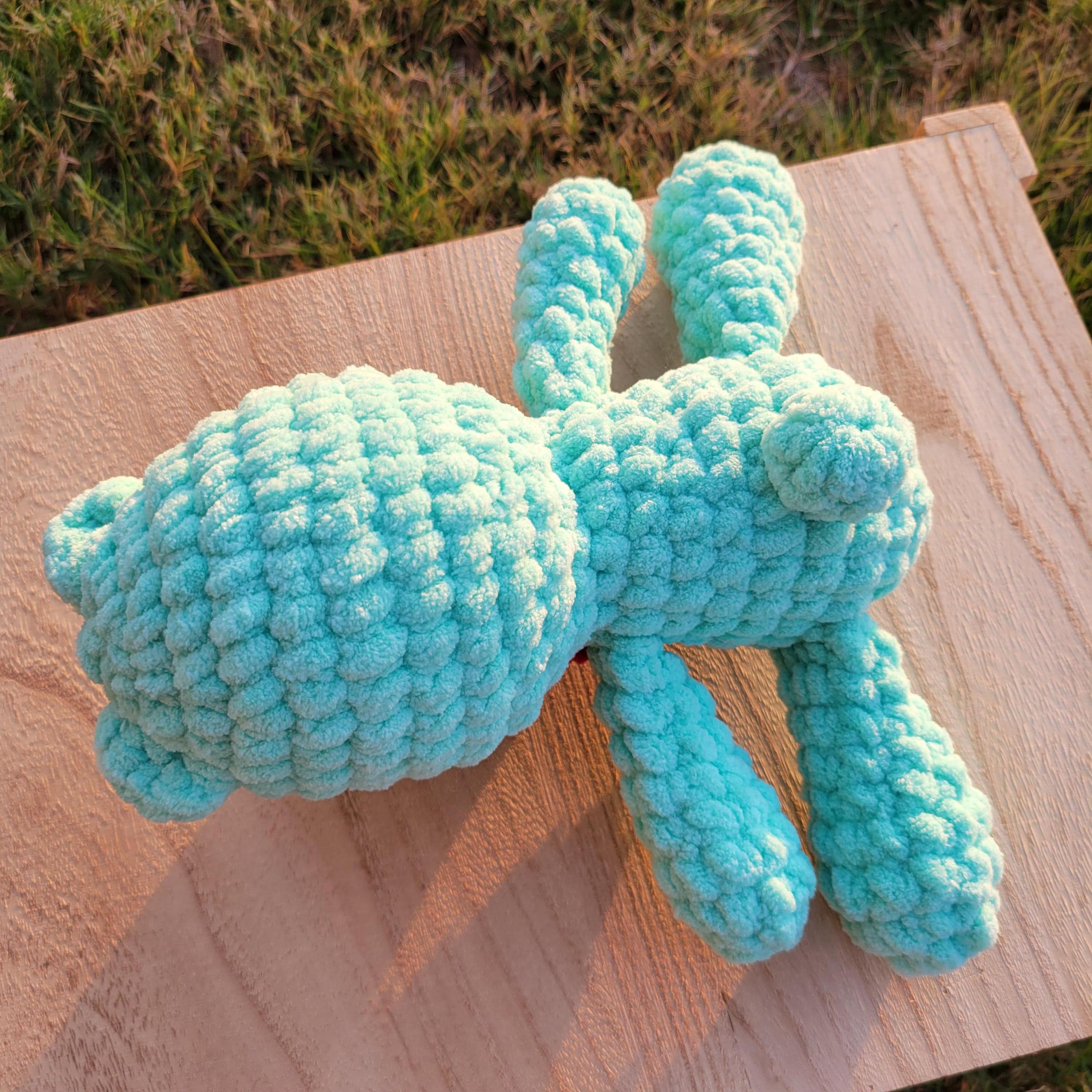 Crochet Bear Plush with Red Bow, Soft Chenille Amigurumi, Colorful Stuffed Animal, Kawaii Gift