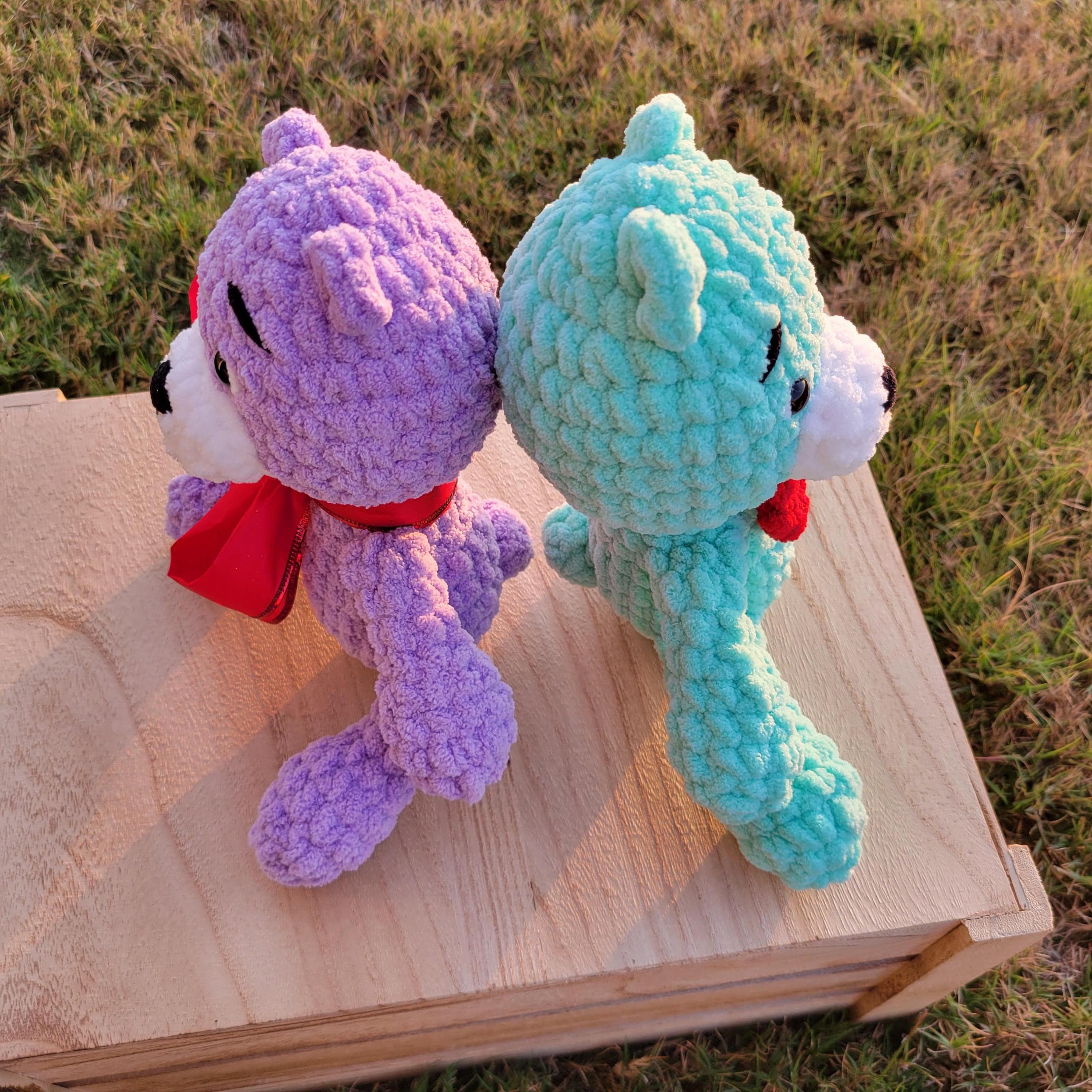 Crochet Bear Plush with Red Bow, Soft Chenille Amigurumi, Colorful Stuffed Animal, Kawaii Gift