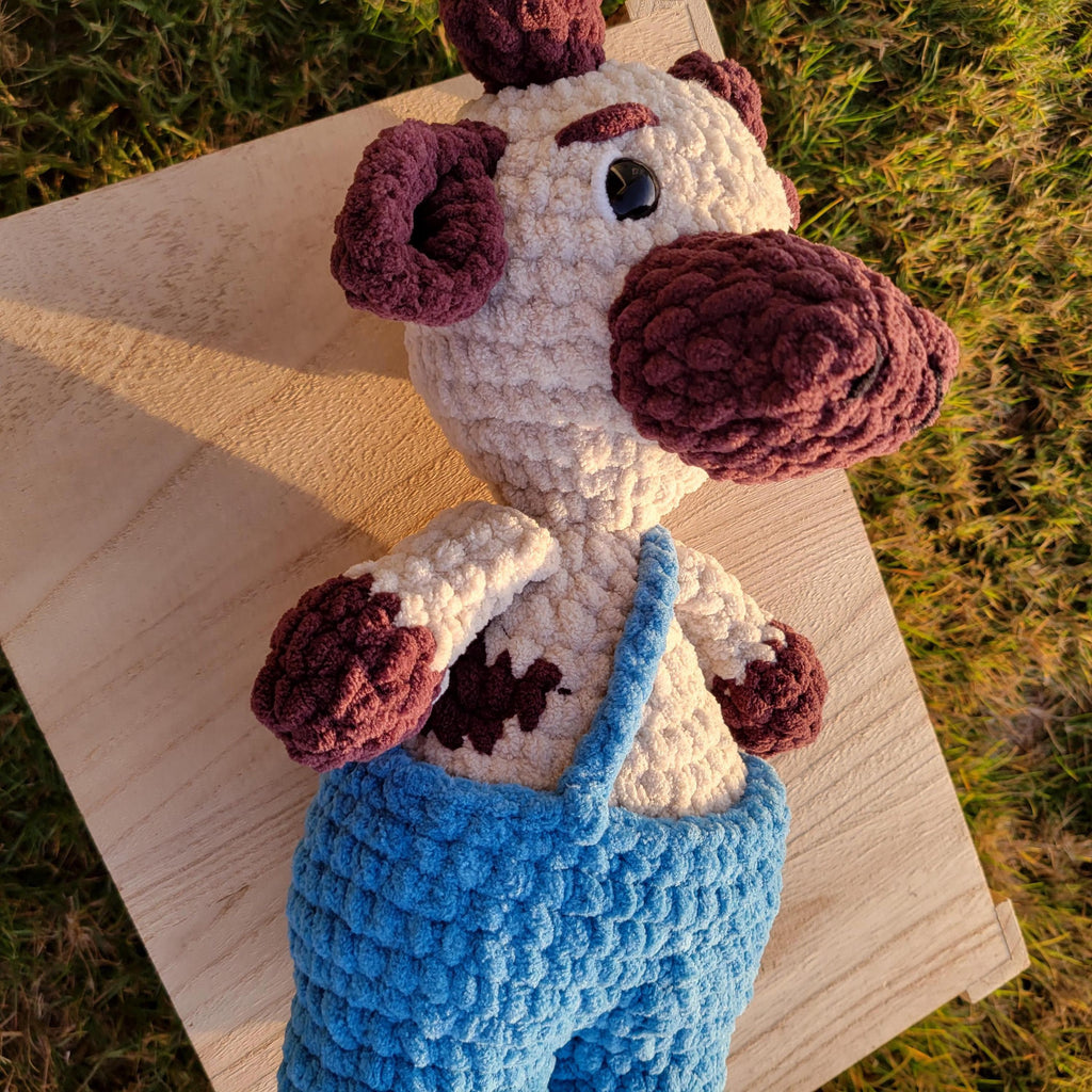Crochet Big Bull with Blue Jumper - Amigurumi Plush Toy - Farm Stuffed Animal Gift