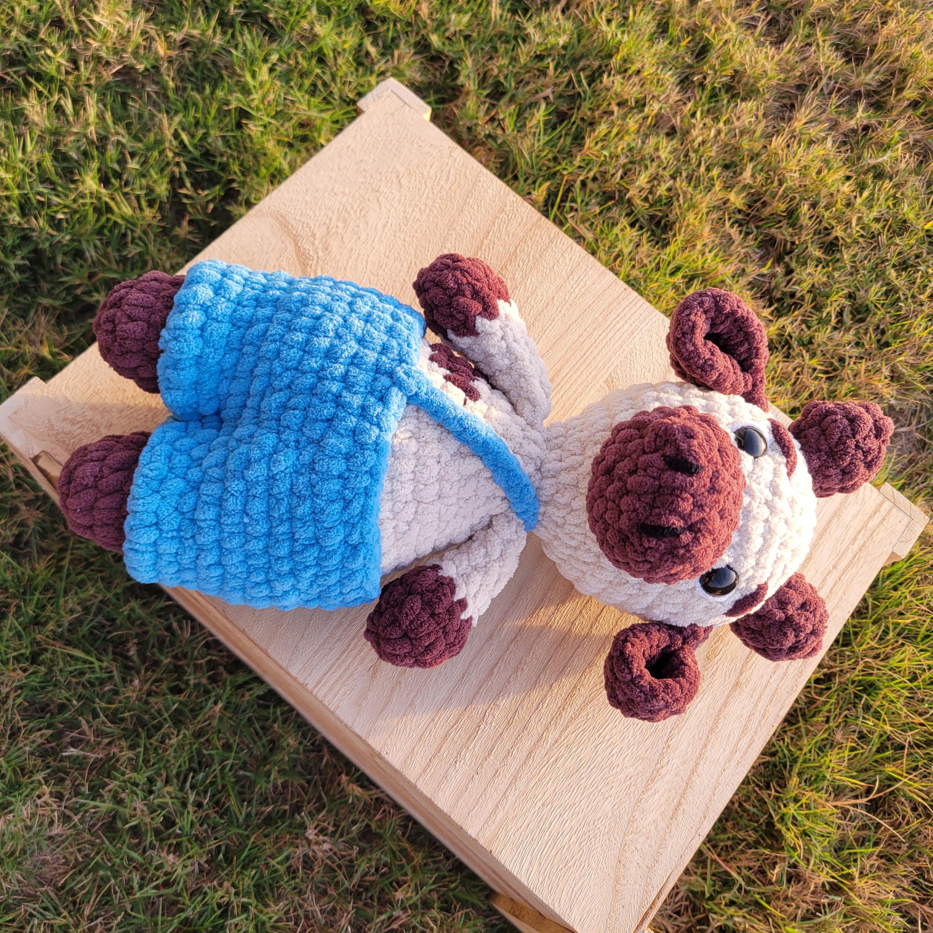 Crochet Big Bull with Blue Jumper - Amigurumi Plush Toy - Farm Stuffed Animal Gift
