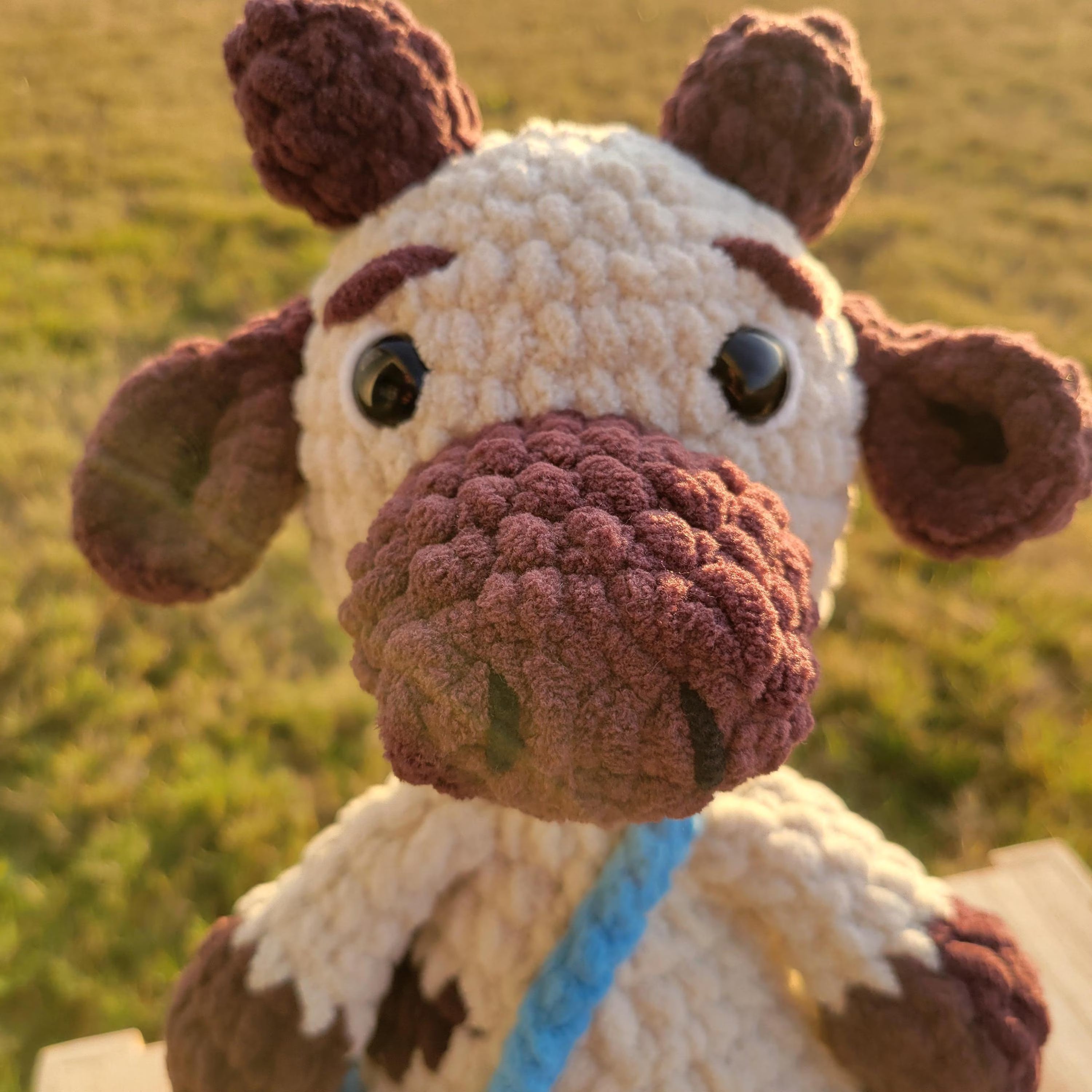 Crochet Big Bull with Blue Jumper - Amigurumi Plush Toy - Farm Stuffed Animal Gift