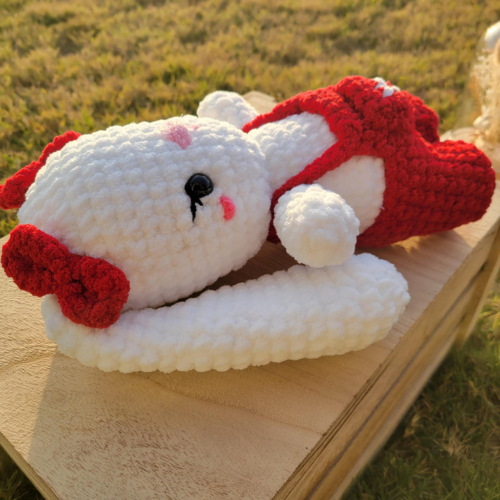 Crochet Bunny Plush Toy – Amigurumi Rabbit with Red Jumper and Bows