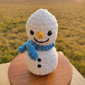 Crochet Snowman Plushy – Amigurumi Snowman with Blue Scarf – Winter Stuffed Holiday Decor 