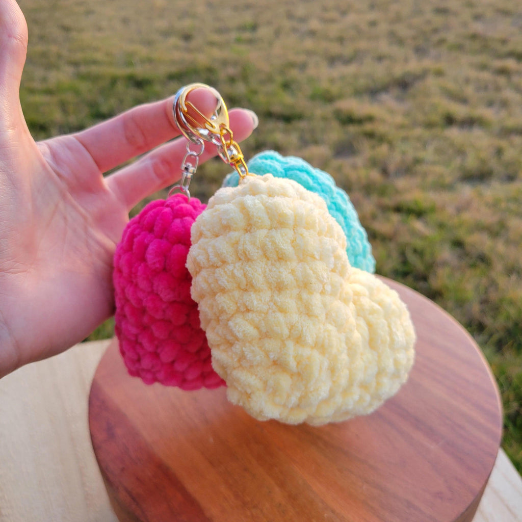 Crochet Heart Keychain, Amigurumi Backpack Charm, Kawaii Accessory Gift