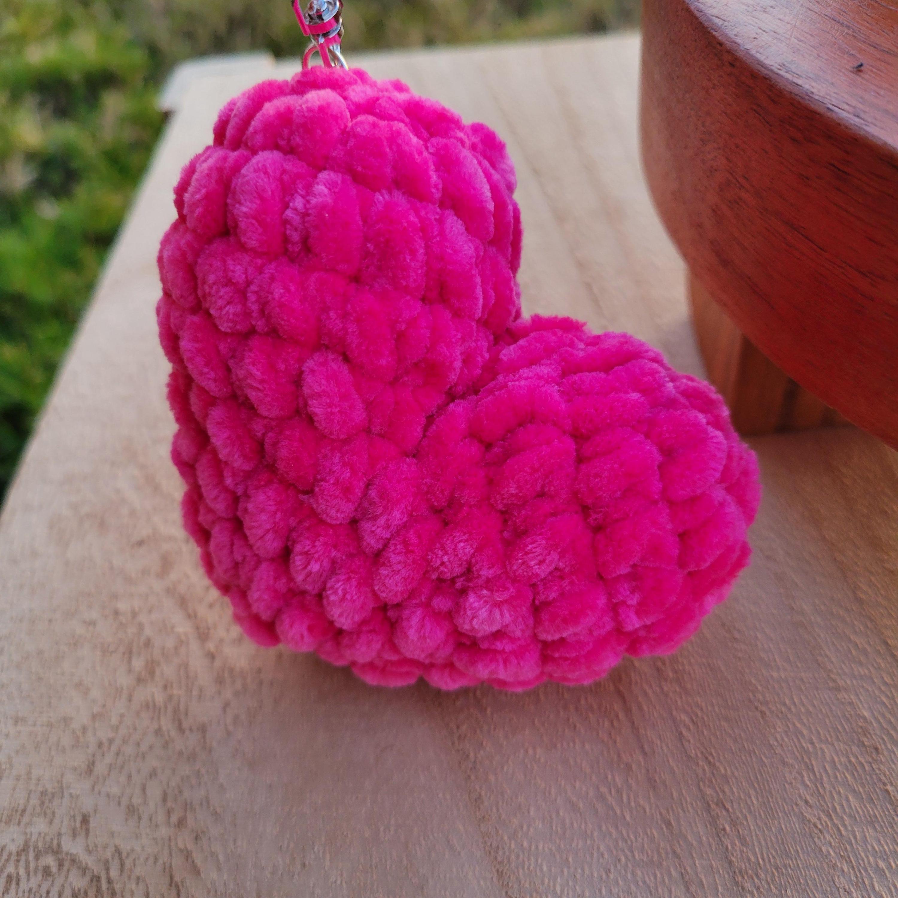 Crochet Heart Keychain, Amigurumi Backpack Charm, Kawaii Accessory Gift