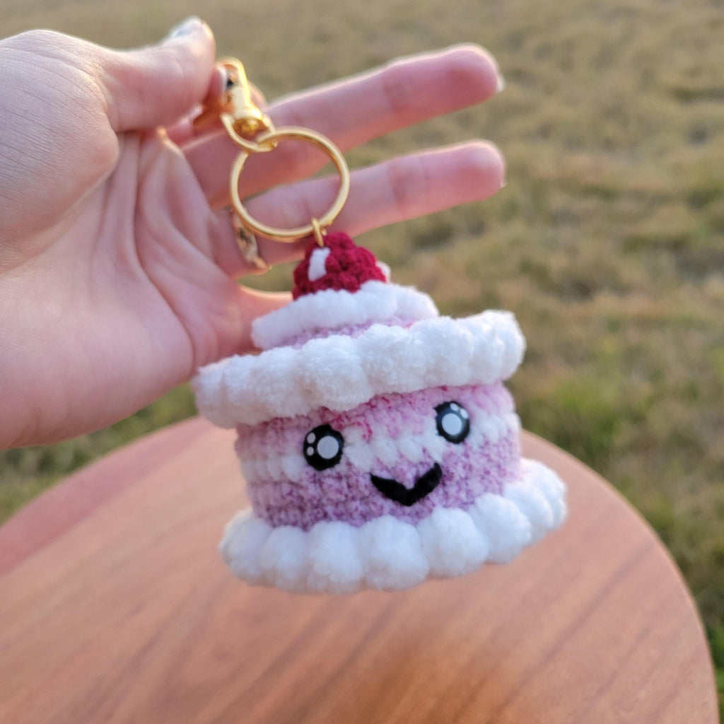 Mini Crochet Birthday Cake Keychain - Amigurumi Cake Plushie Dessert Charm