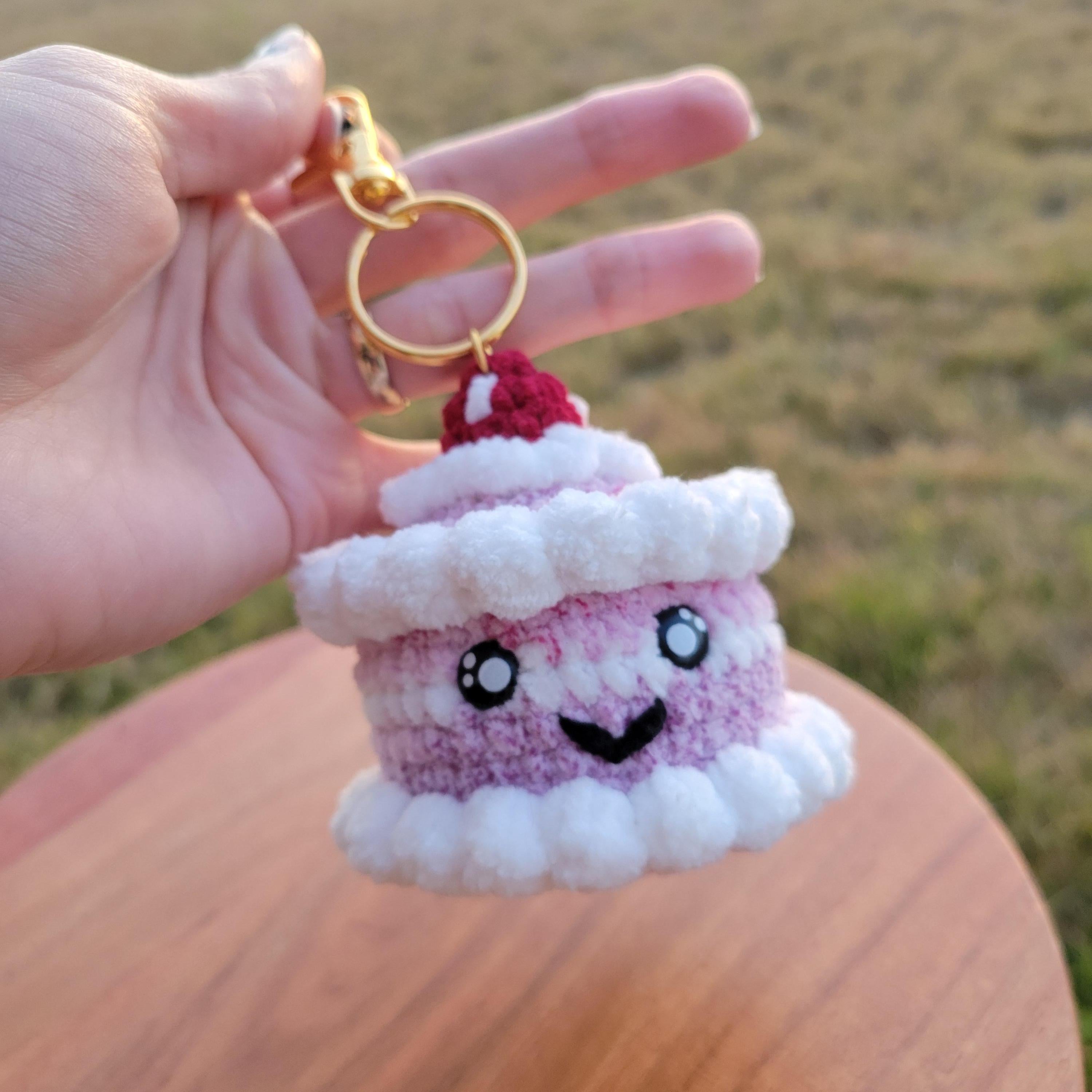 Mini Crochet Birthday Cake Keychain - Amigurumi Cake Plushie Dessert Charm
