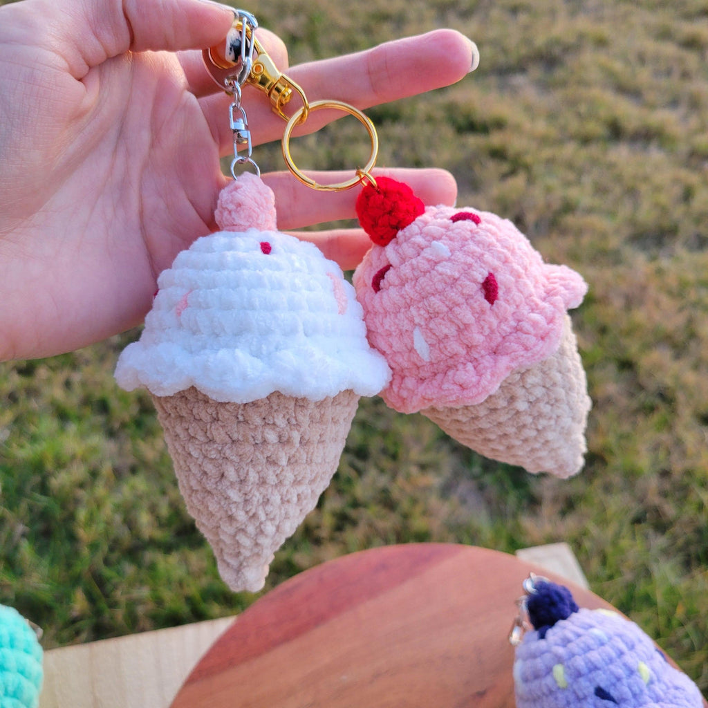 Crochet Ice Cream Keychain - Amigurumi Backpack Accessory - Plushie Charm Gift