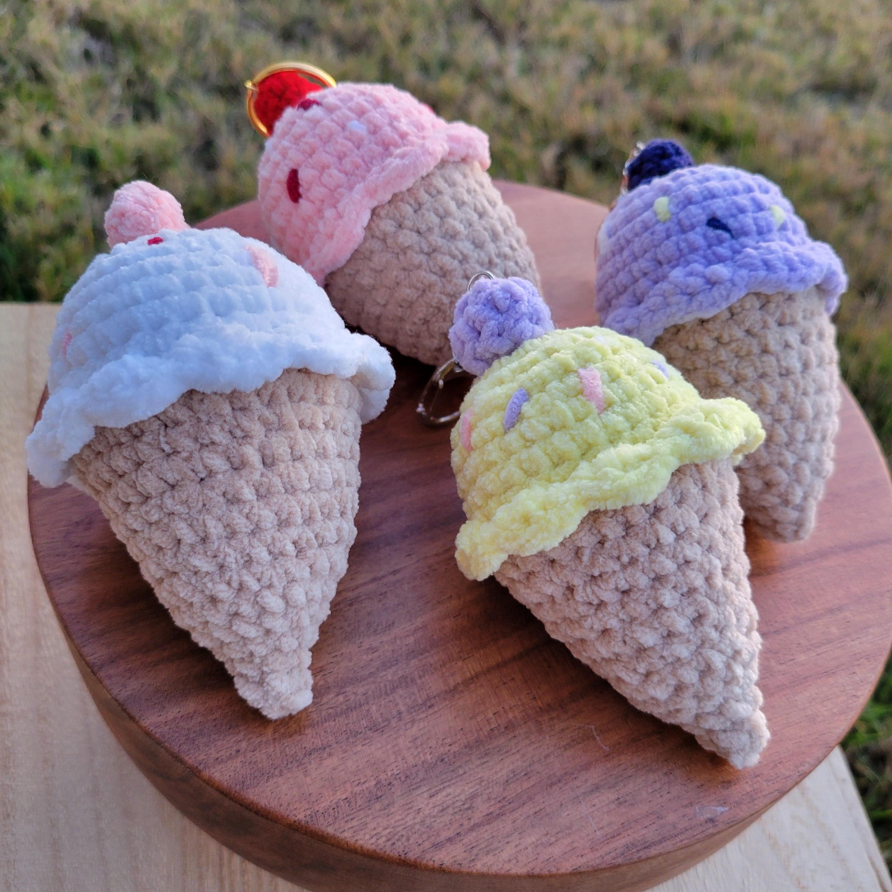 Crochet Ice Cream Keychain - Amigurumi Backpack Accessory - Plushie Charm Gift