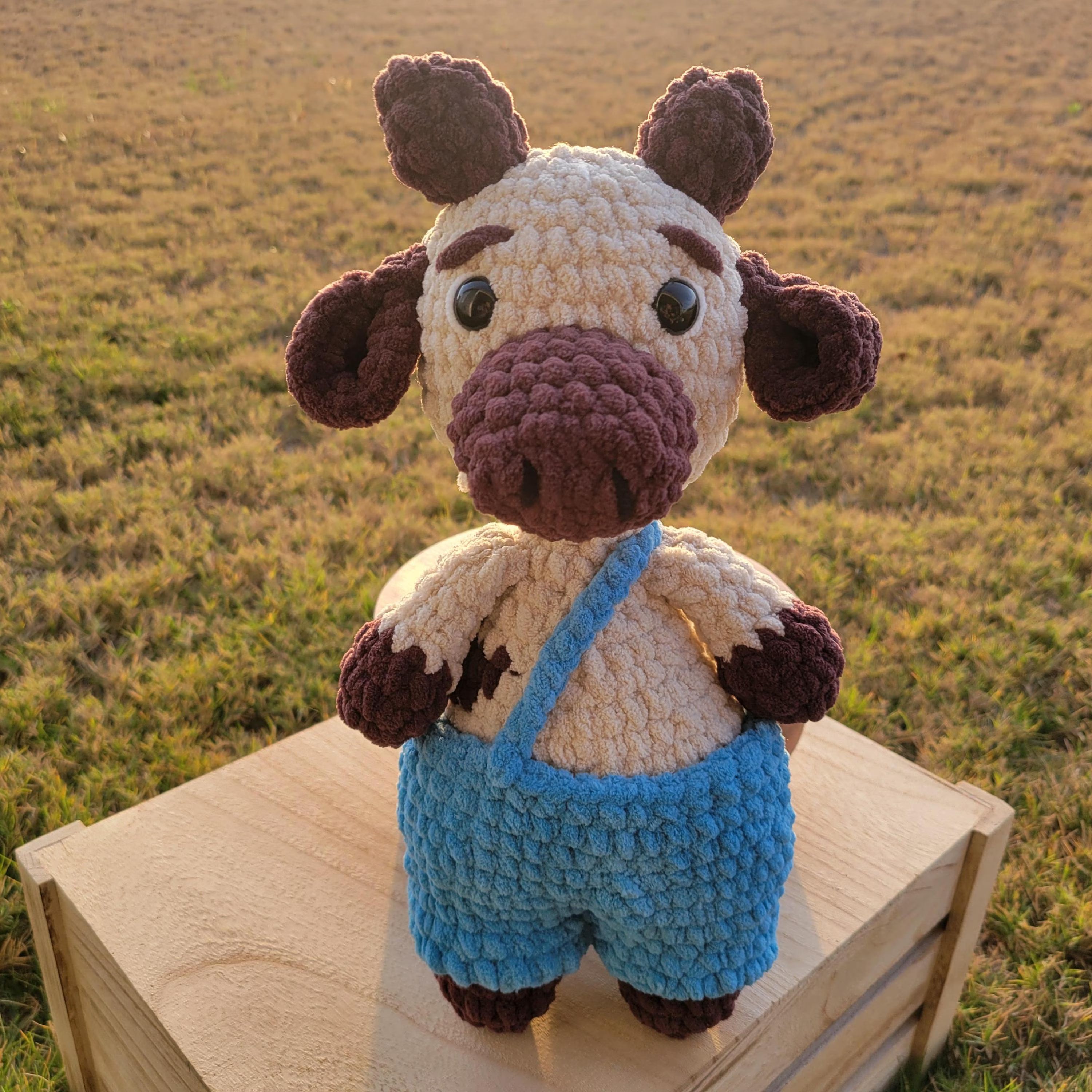 Crochet Big Bull with Blue Jumper - Amigurumi Plush Toy - Farm Stuffed Animal Gift