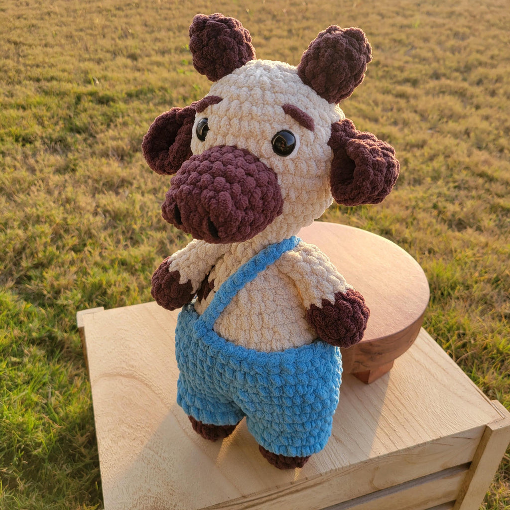 Crochet Big Bull with Blue Jumper - Amigurumi Plush Toy - Farm Stuffed Animal Gift