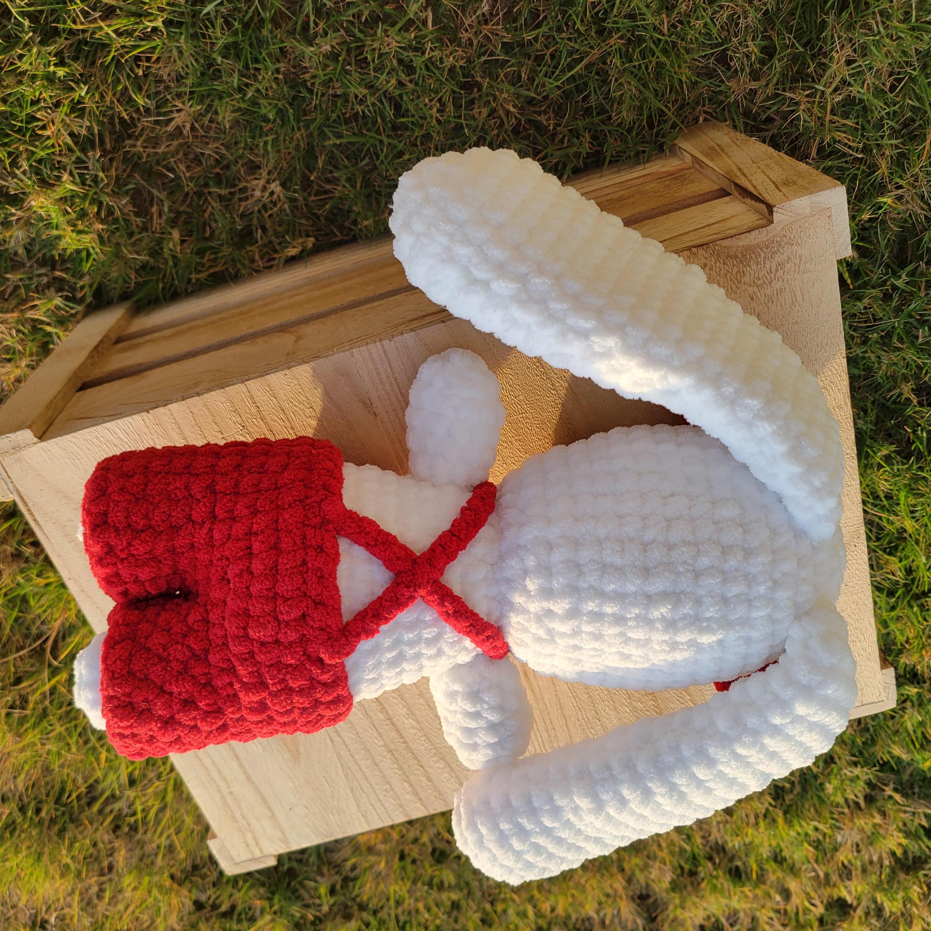 Crochet Bunny Plush Toy – Amigurumi Rabbit with Red Jumper and Bows