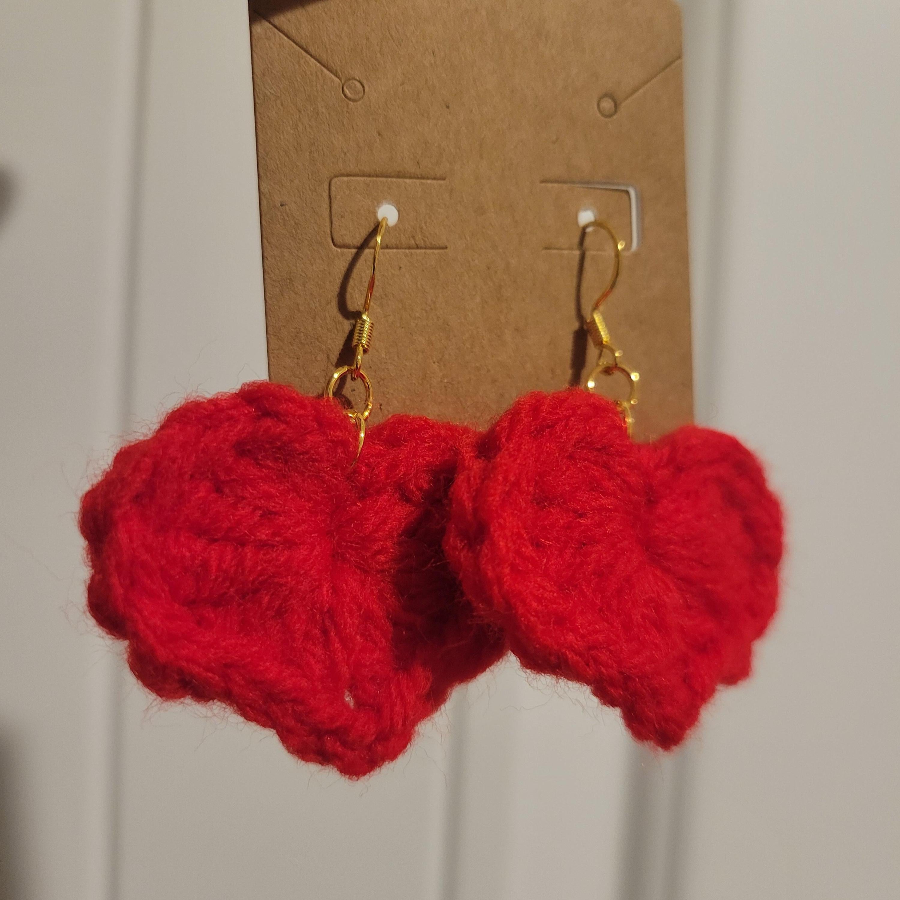 Dangle crochet red heart earrings - handmade jewelry -  Delicate Boho Heart Drops