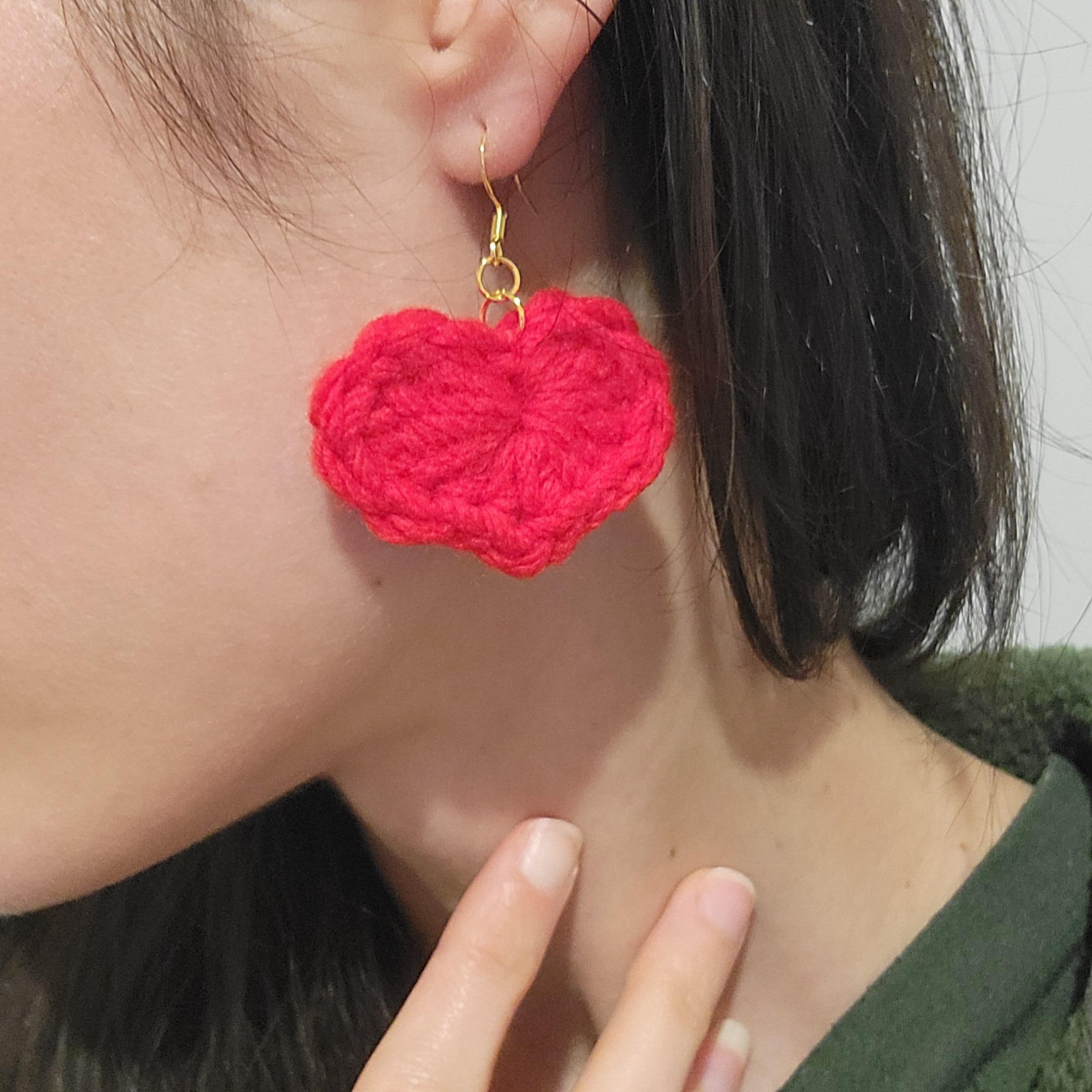 Dangle crochet red heart earrings - handmade jewelry -  Delicate Boho Heart Drops